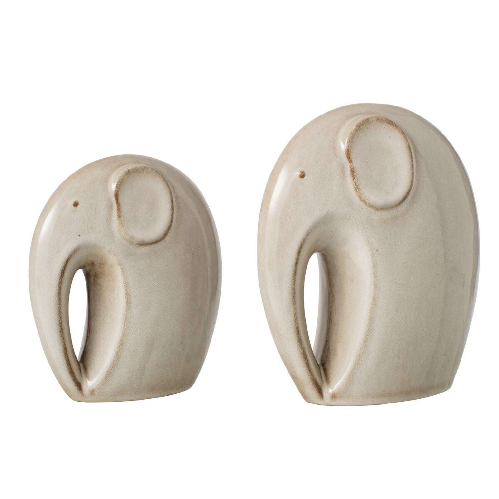 J-LINE Lot de 2 statuettes éléphant  ulrik  22cm beige
