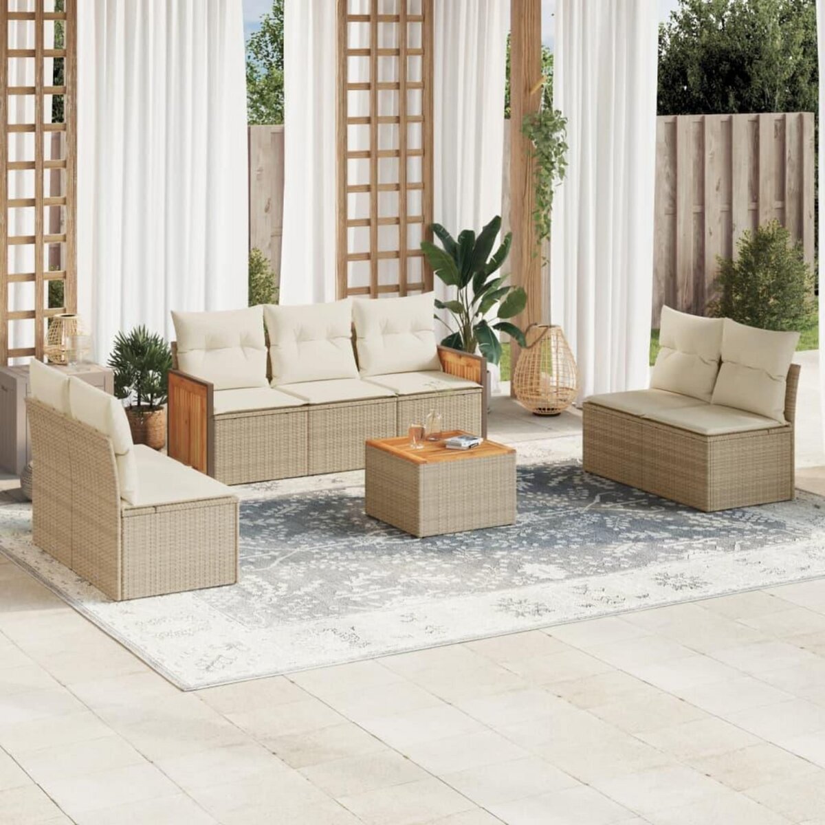 VIDAXL Salon de jardin avec coussins 8 pcs beige resine tressee