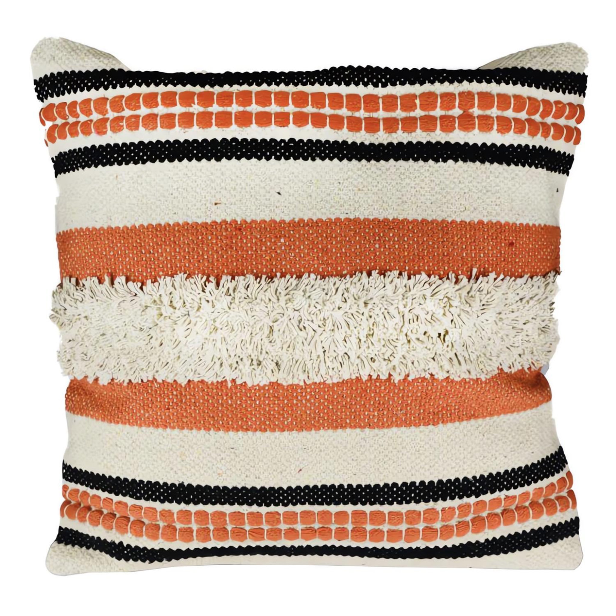 SOLEIL D'OCRE Coussin en coton 45x45 cm MACRAME patna corail, par Soleil d'Ocre