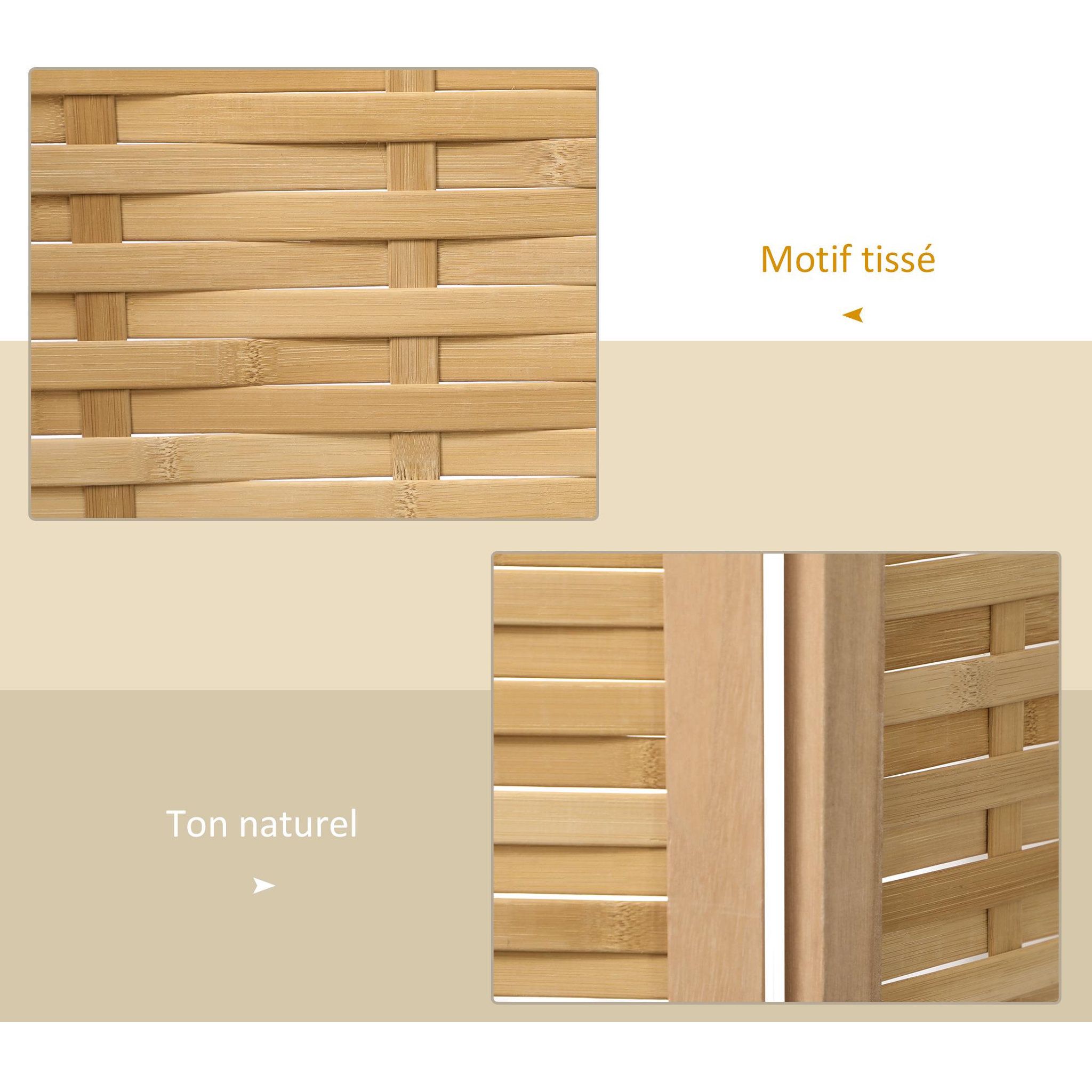 Voir la diapositive 4 : HOMCOM Paravent intérieur séparateur de pièce pliable 4 panneaux dim. 160L x 170H cm bois bambou