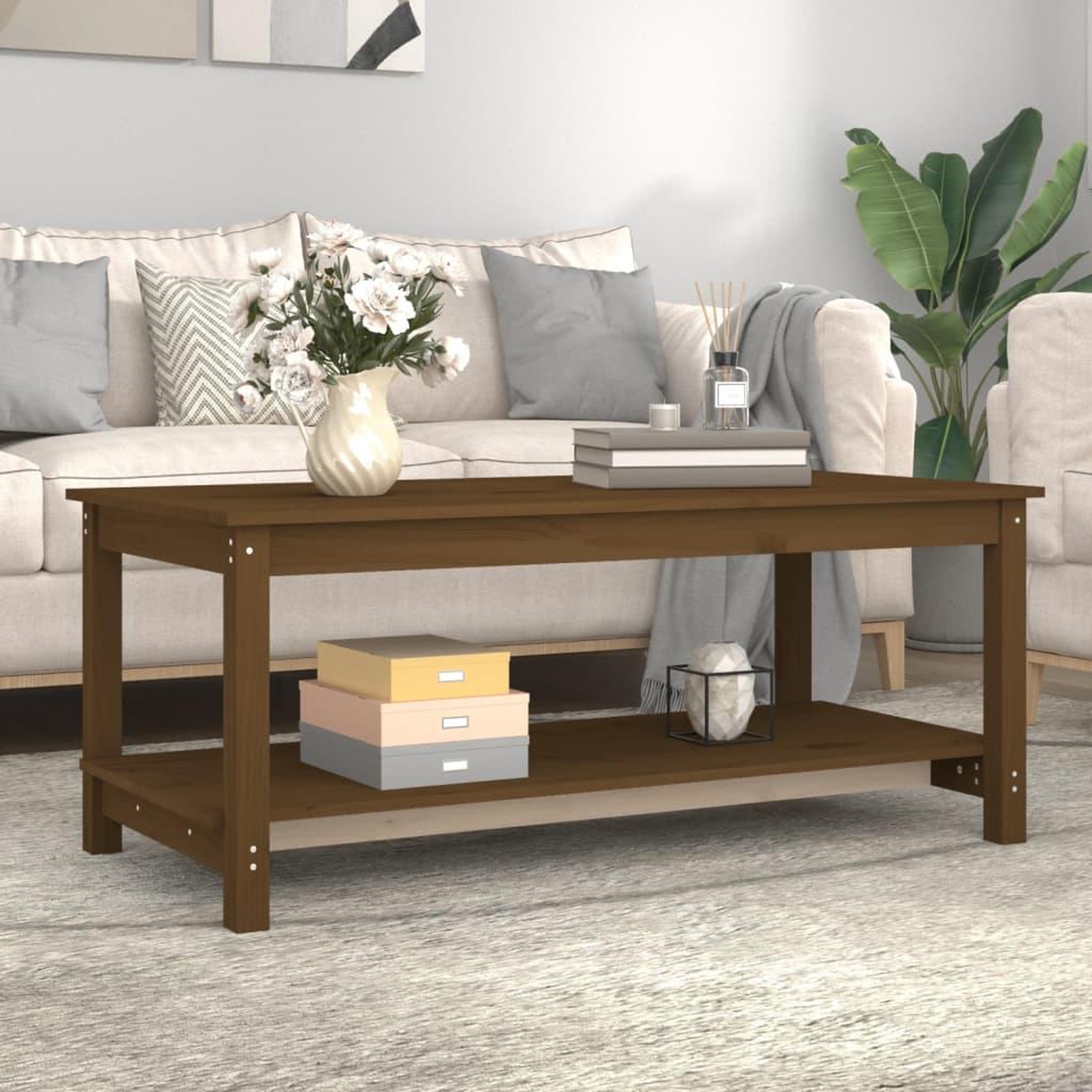 Voir la diapositive 3 : VIDAXL Table basse Marron miel 110x55x45 cm Bois massif de pin