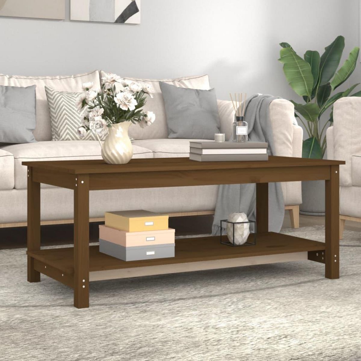 VIDAXL Table basse Marron miel 110x55x45 cm Bois massif de pin