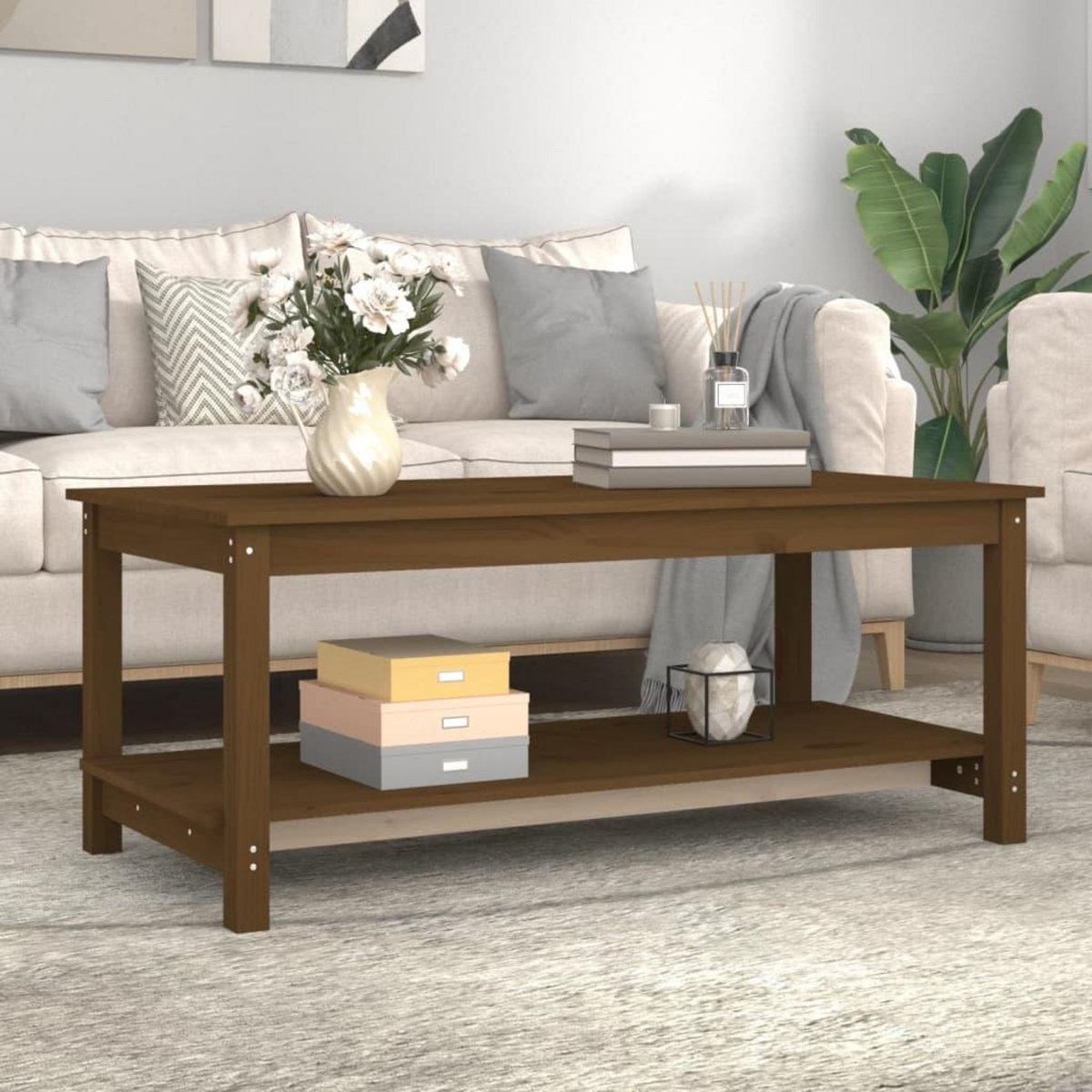 VIDAXL Table basse Marron miel 110x55x45 cm Bois massif de pin