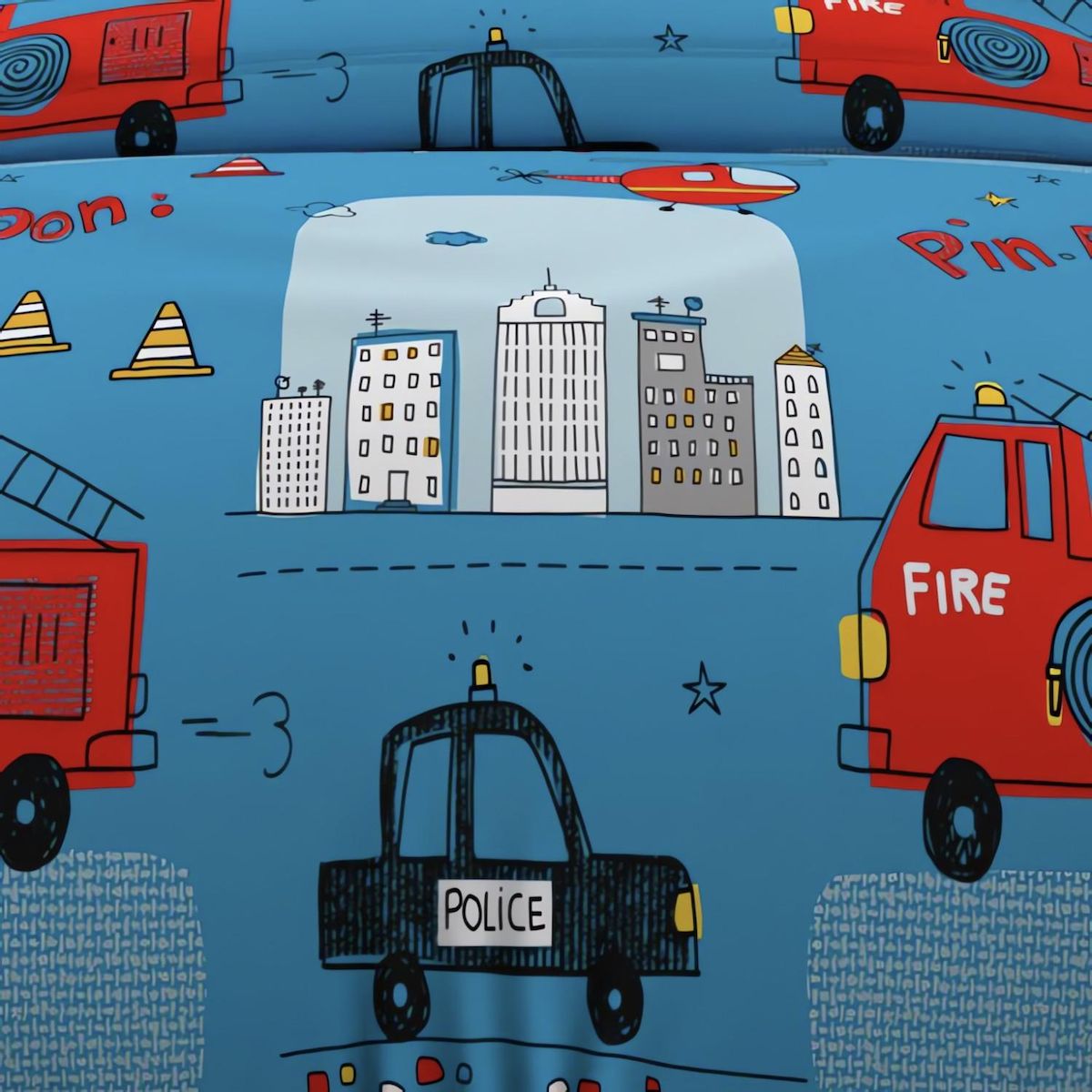 SOLEIL D'OCRE Parure housse de couette 140x200 cm POMPIERS, 100% coton 57 fils/cm2, par Soleil d'Ocre