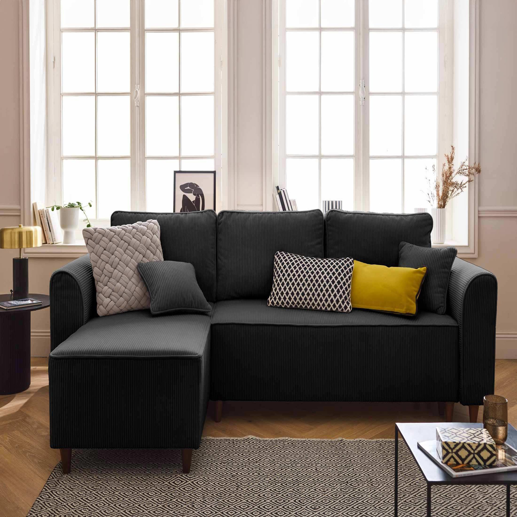 Voir la diapositive 1 : BEST MOBILIER Saphir - canapé d'angle réversible 4 places - convertible avec coffre - en velours côtelé