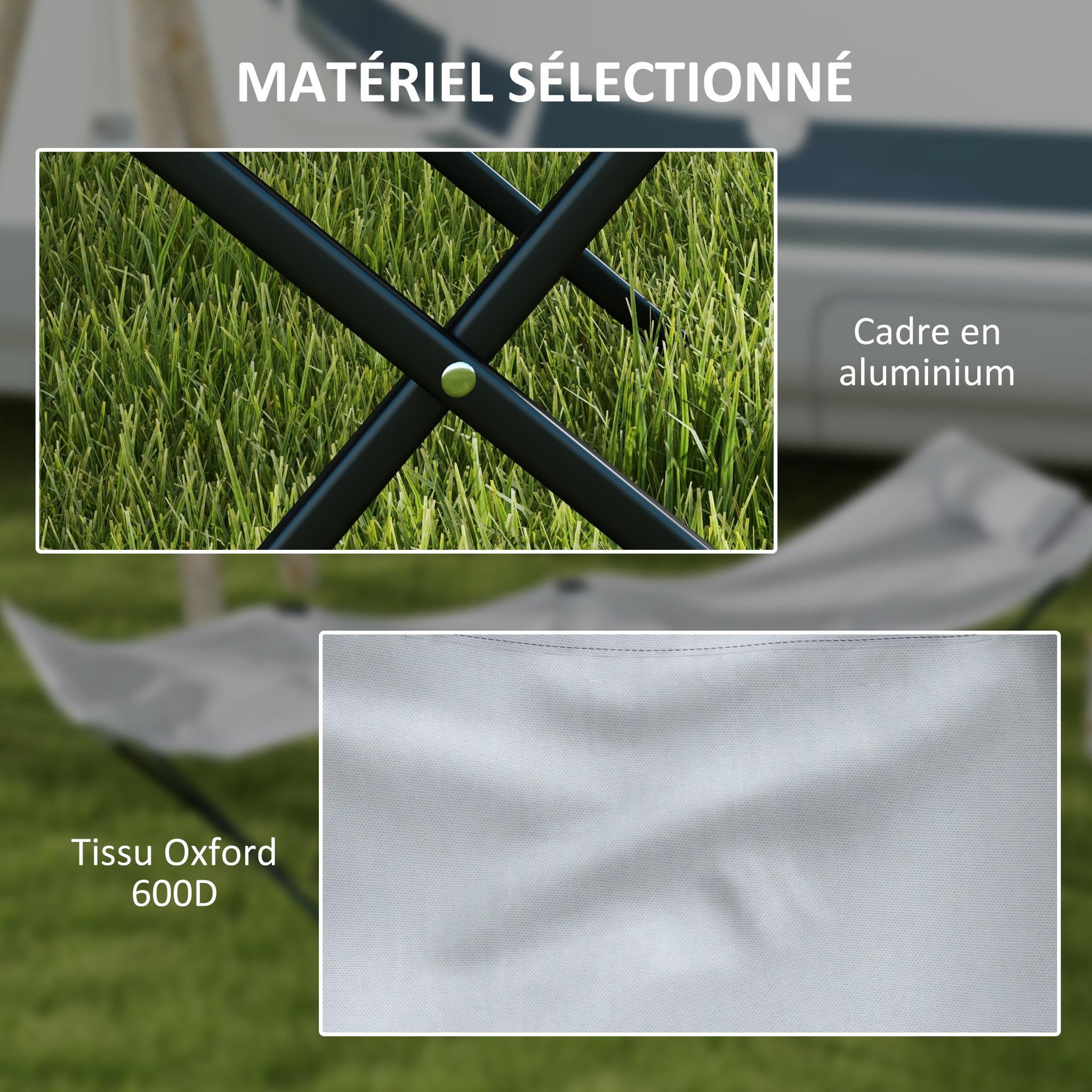Voir la diapositive 5 : OUTSUNNY Lot de 2 bains de soleil transats pliables - poches latérales rangement, tétière - acier oxford gris