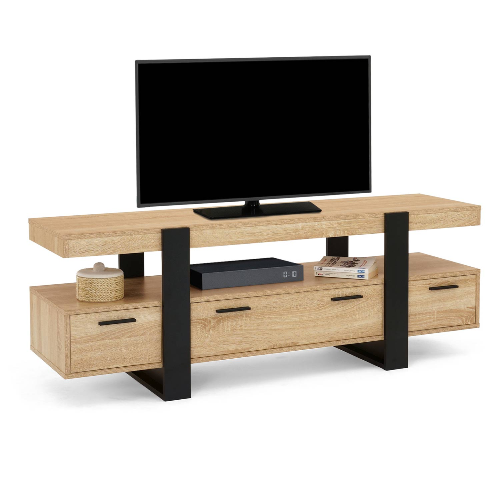 ID MARKET Meuble tv 140 cm phoenix avec tiroirs bois et noir