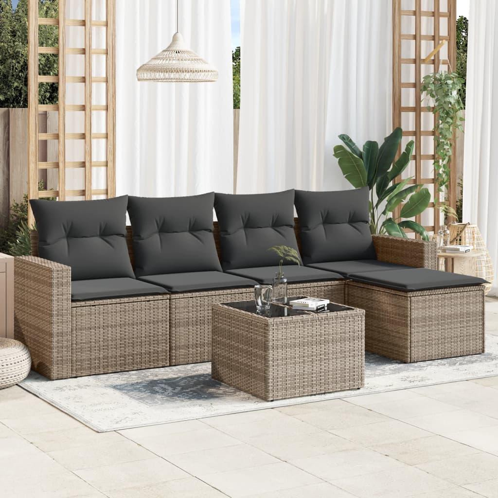 VIDAXL Salon de jardin 6 pcs avec coussins gris resine tressee