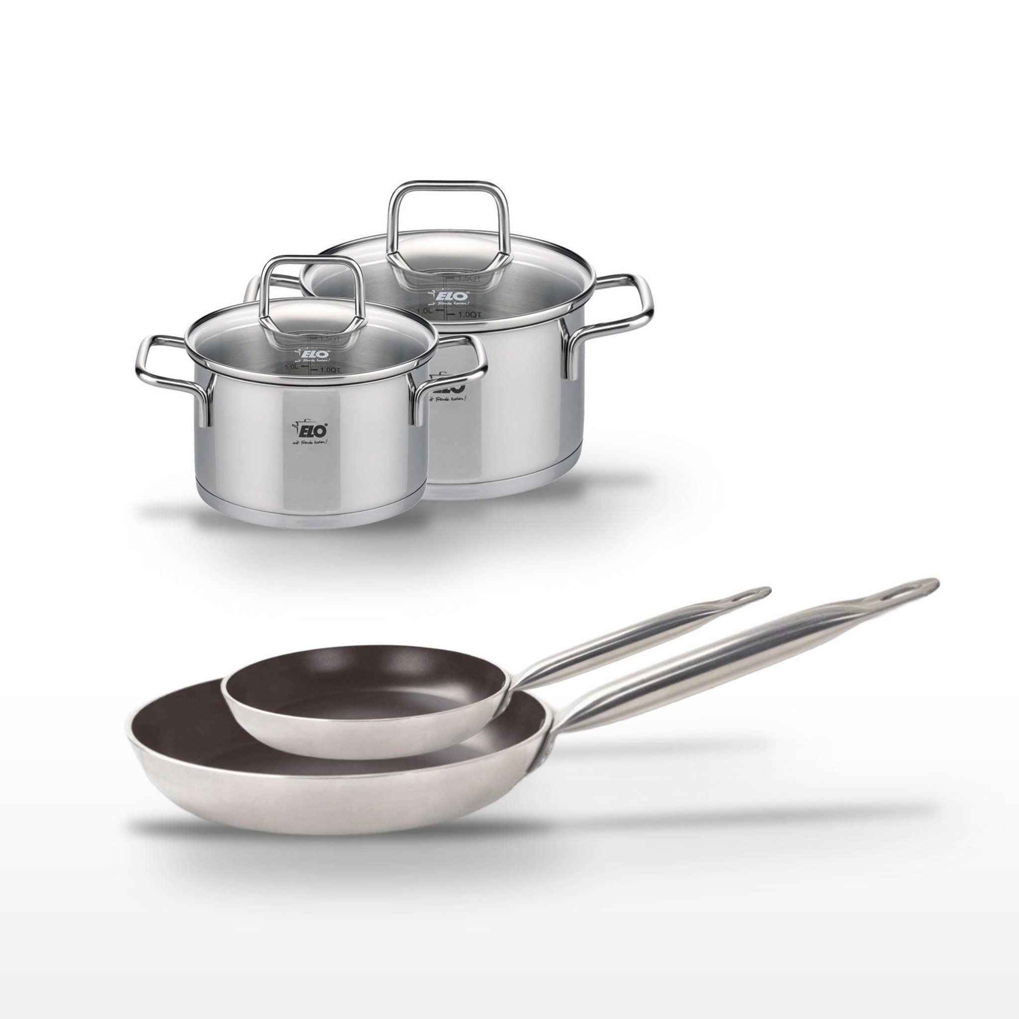 Voir la diapositive 2 : ELO Lot poêles 24/32 cm et faitouts 12/14 cm elo bistro line
