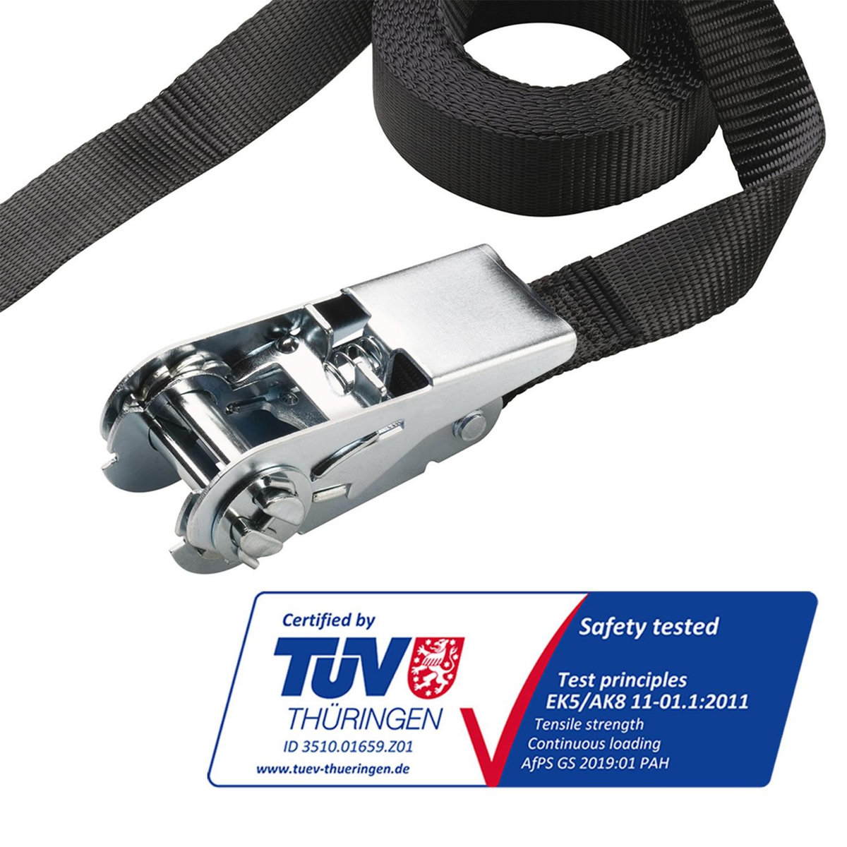 Master lock 3108EURDAT Sangle à Cliquet Certifiée, Noir, 5m x 25mm Sangle