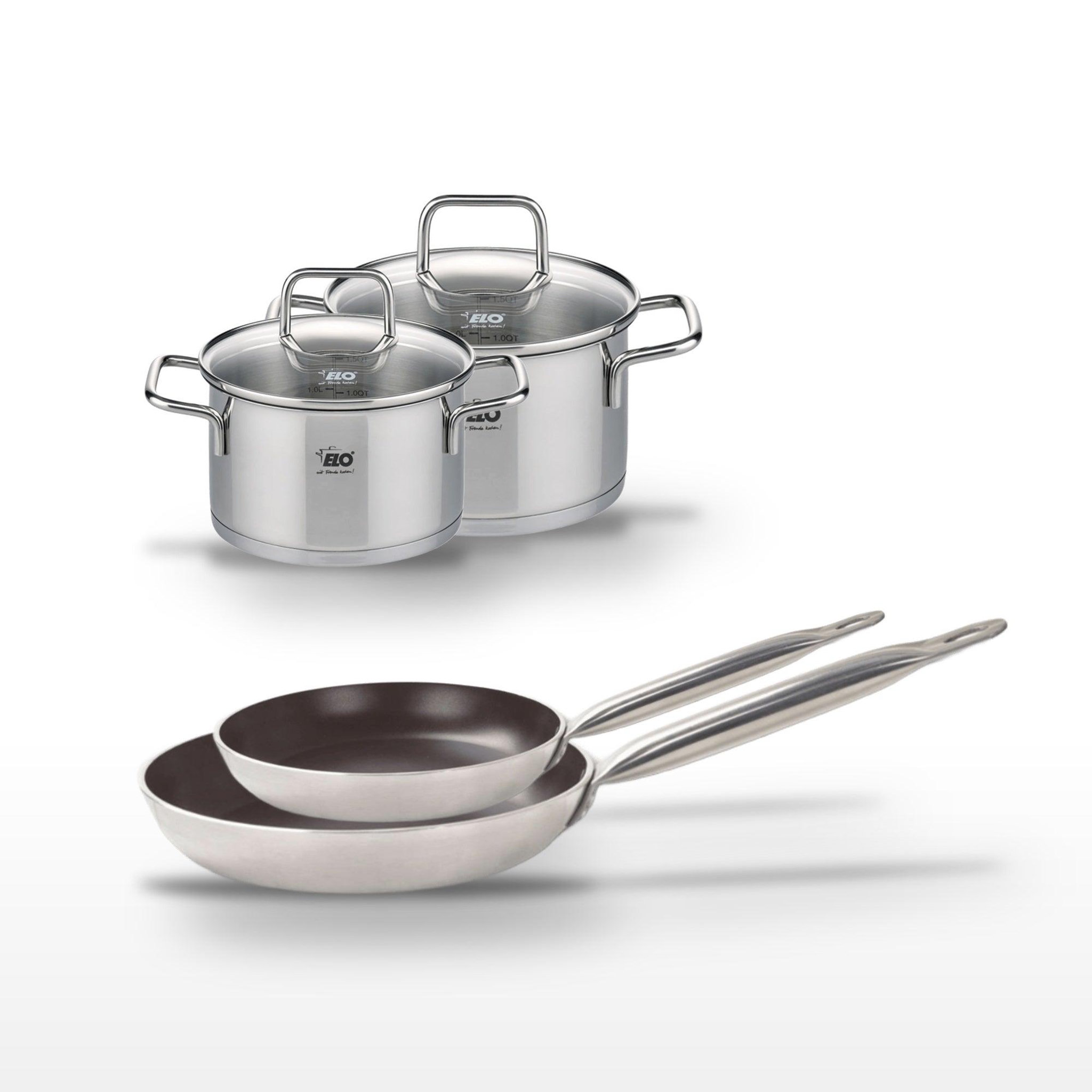 ELO Lot poêles 24/28 cm avec revêtement céramique sans pfas & faitouts 14/16 cm elo bistro line citrin