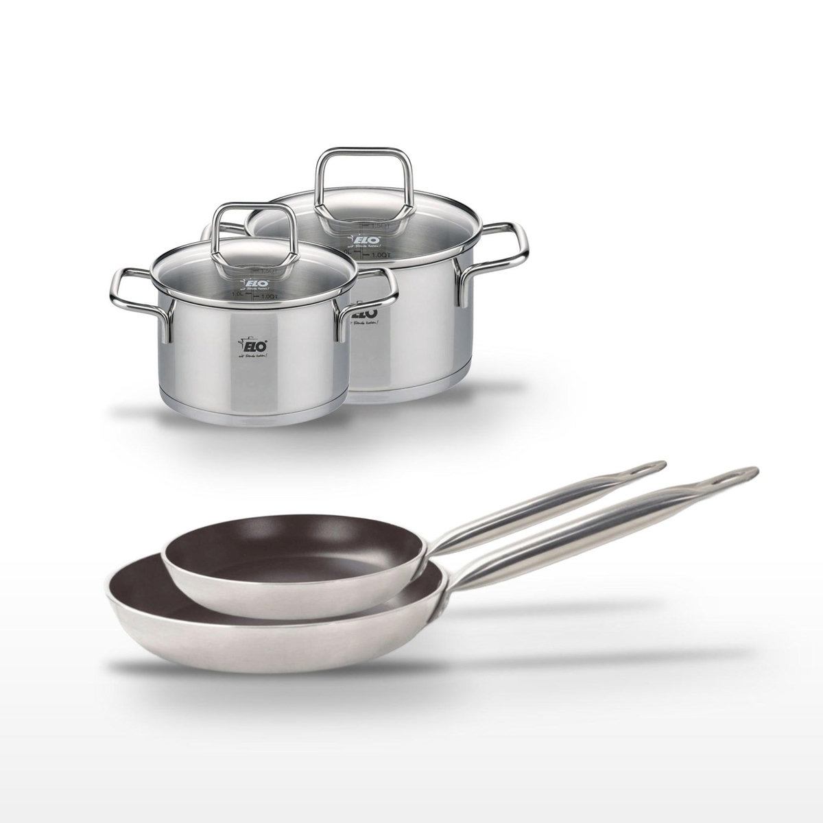 ELO Lot Poêles 24/28 cm avec revêtement céramique sans PFAS & Faitouts 14/16 cm Elo Bistro Line Citrin