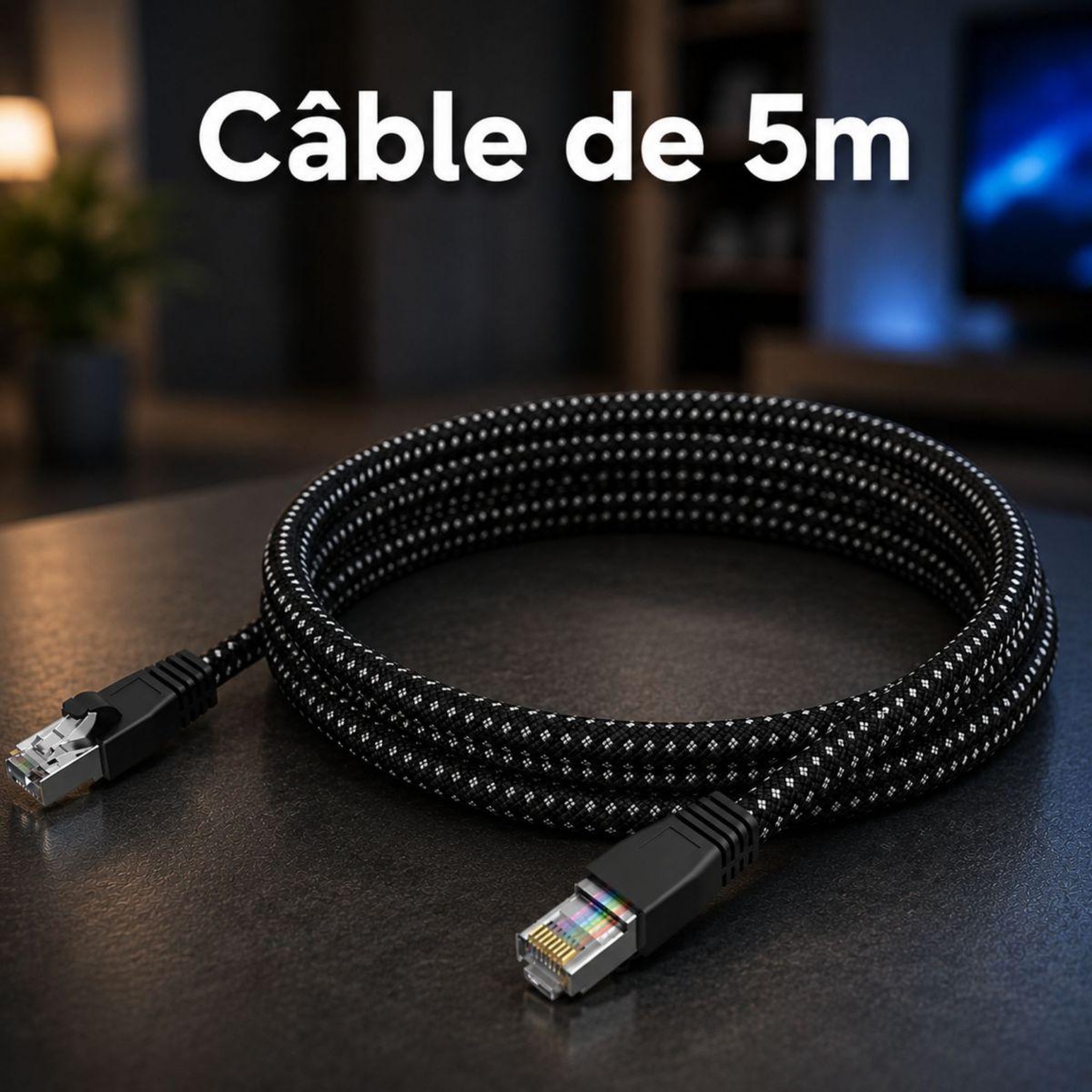 Voir la diapositive 3 : ADEQWAT Câble ethernet rj45 5m droit cat8 noir