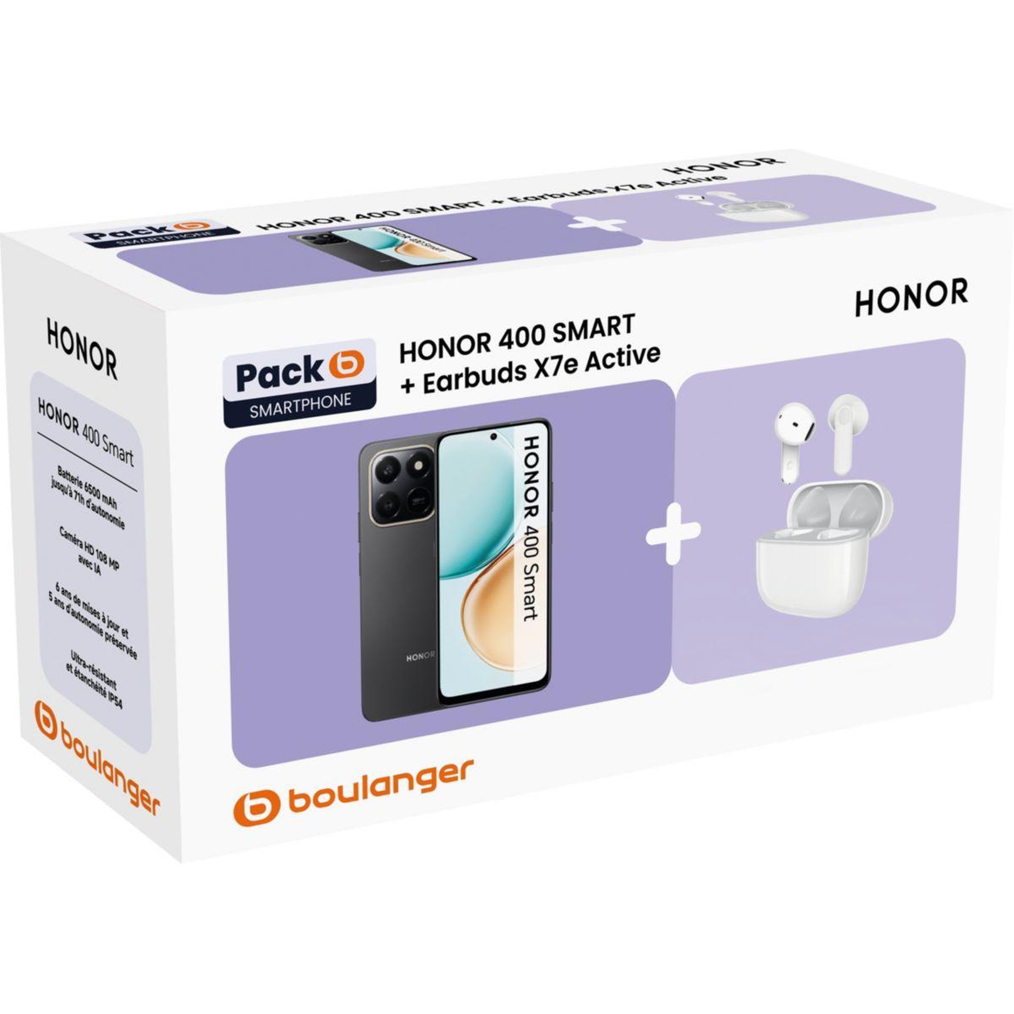 Voir la diapositive 2 : HONOR Smartphone pack 400 smart + buds x7e