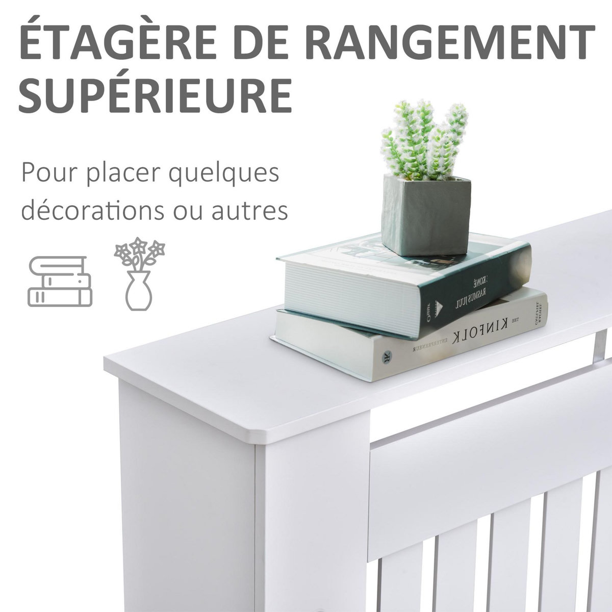 HOMCOM Cache-radiateur design panneau cabinet 112L x 19l x 81H cm MDF blanc