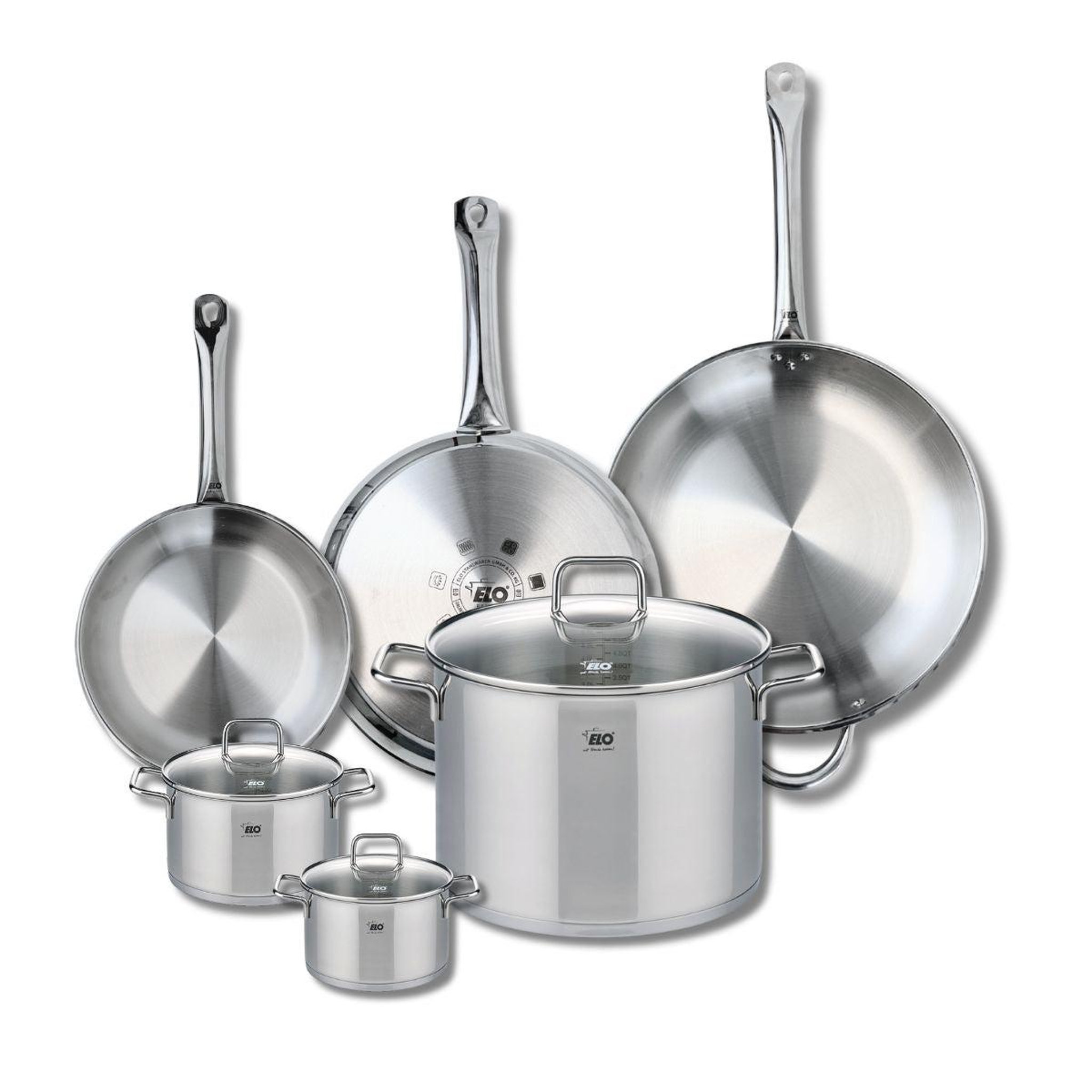 Voir la diapositive 1 : ELO Ensemble de 3 Poêles de cuisson 24, 28 et 32 cm et 3 faitouts 12, 14 et 26 cm Elo Profi Citrin