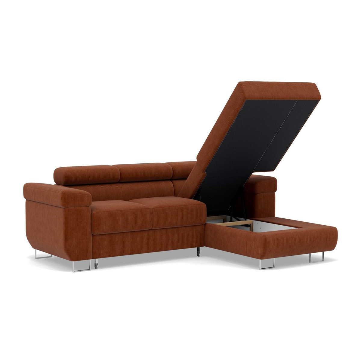 BEST MOBILIER Pablo - canapé d'angle droit - 6 places - convertible avec coffre et têtières réglables - en velours côtelé