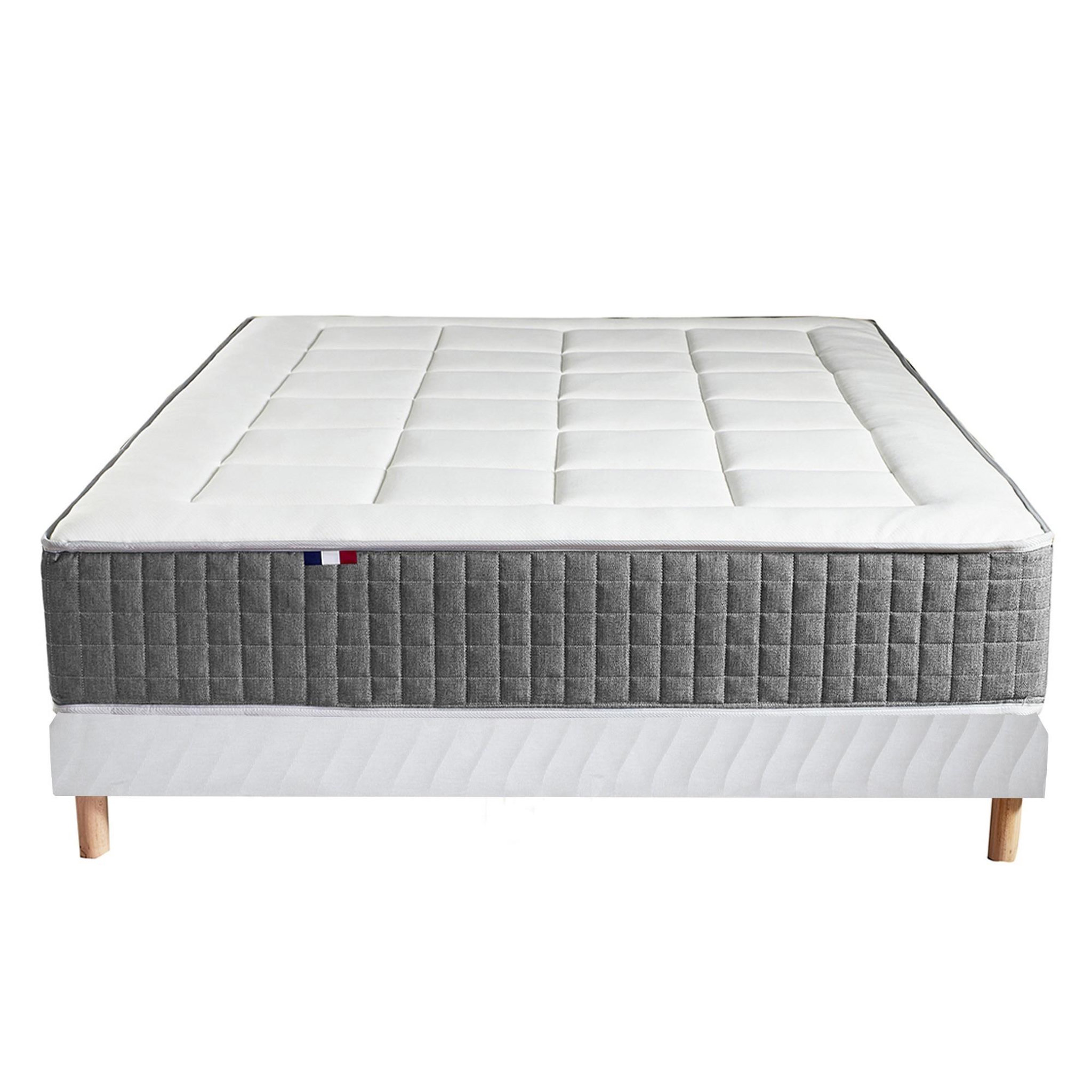 Voir la diapositive 6 : IDLITERIE Ensemble Matelas Ressort 7 zones H.28cm + Sommier + couette + oreillers Fabriqué en France MAX