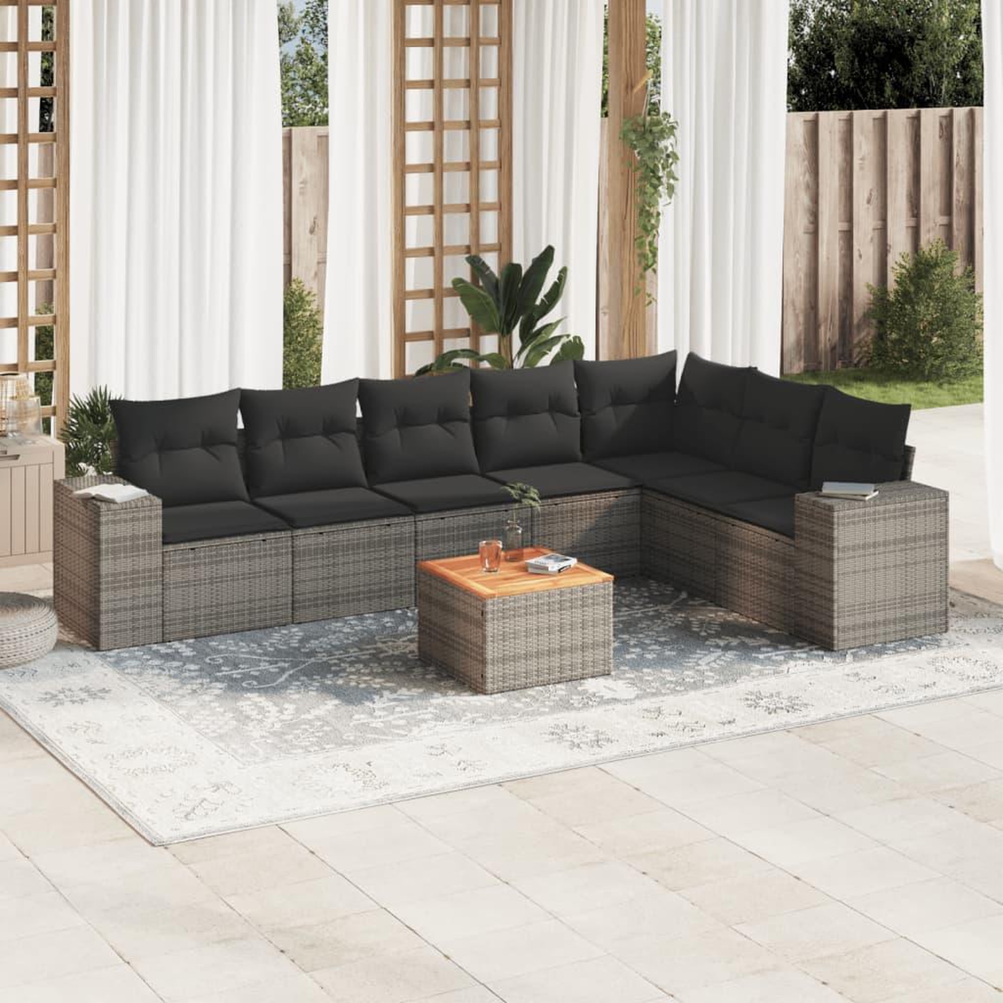 VIDAXL Salon de jardin 8 pcs avec coussins gris resine tressee