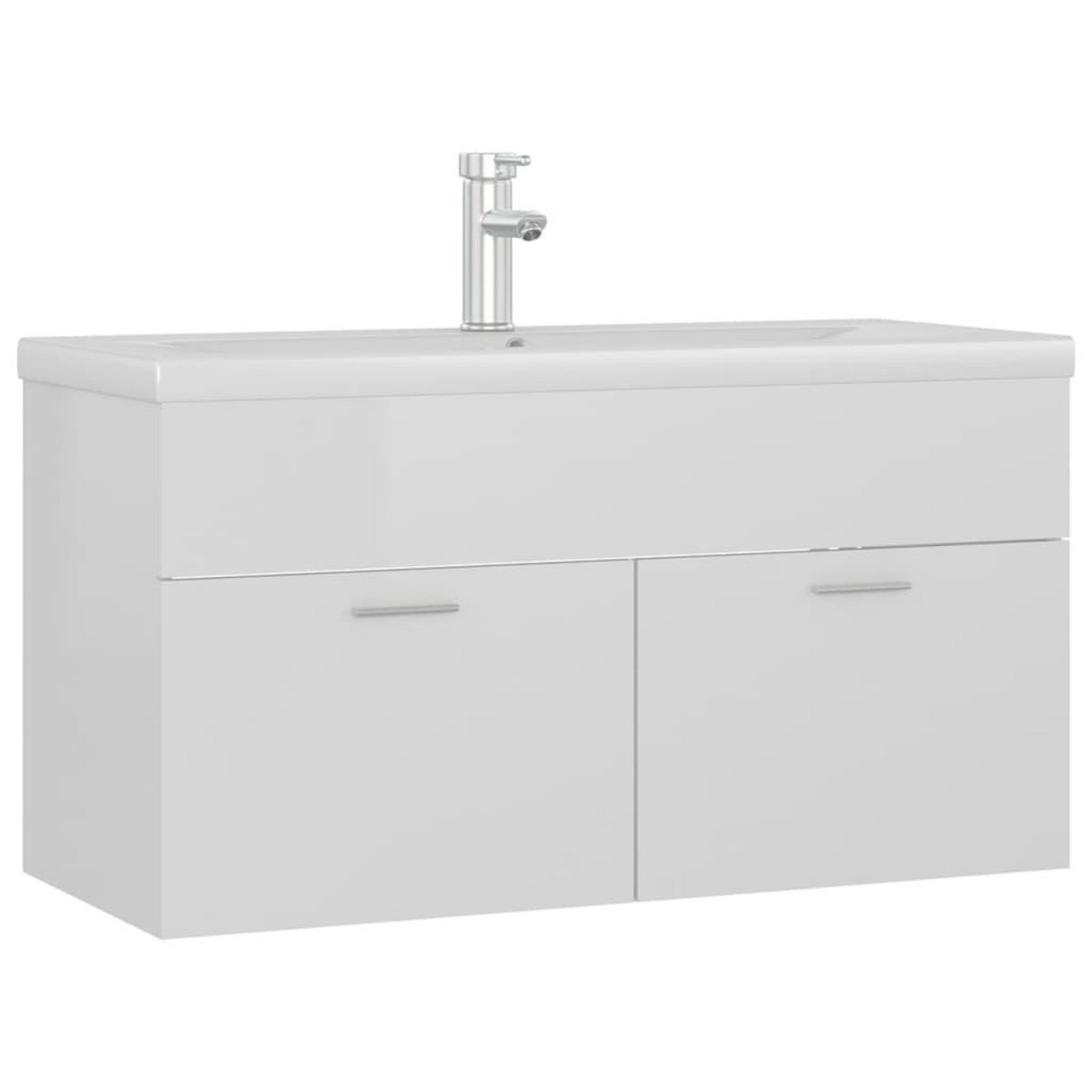 VIDAXL Armoire d'evier avec lavabo integre Blanc brillant Agglomere