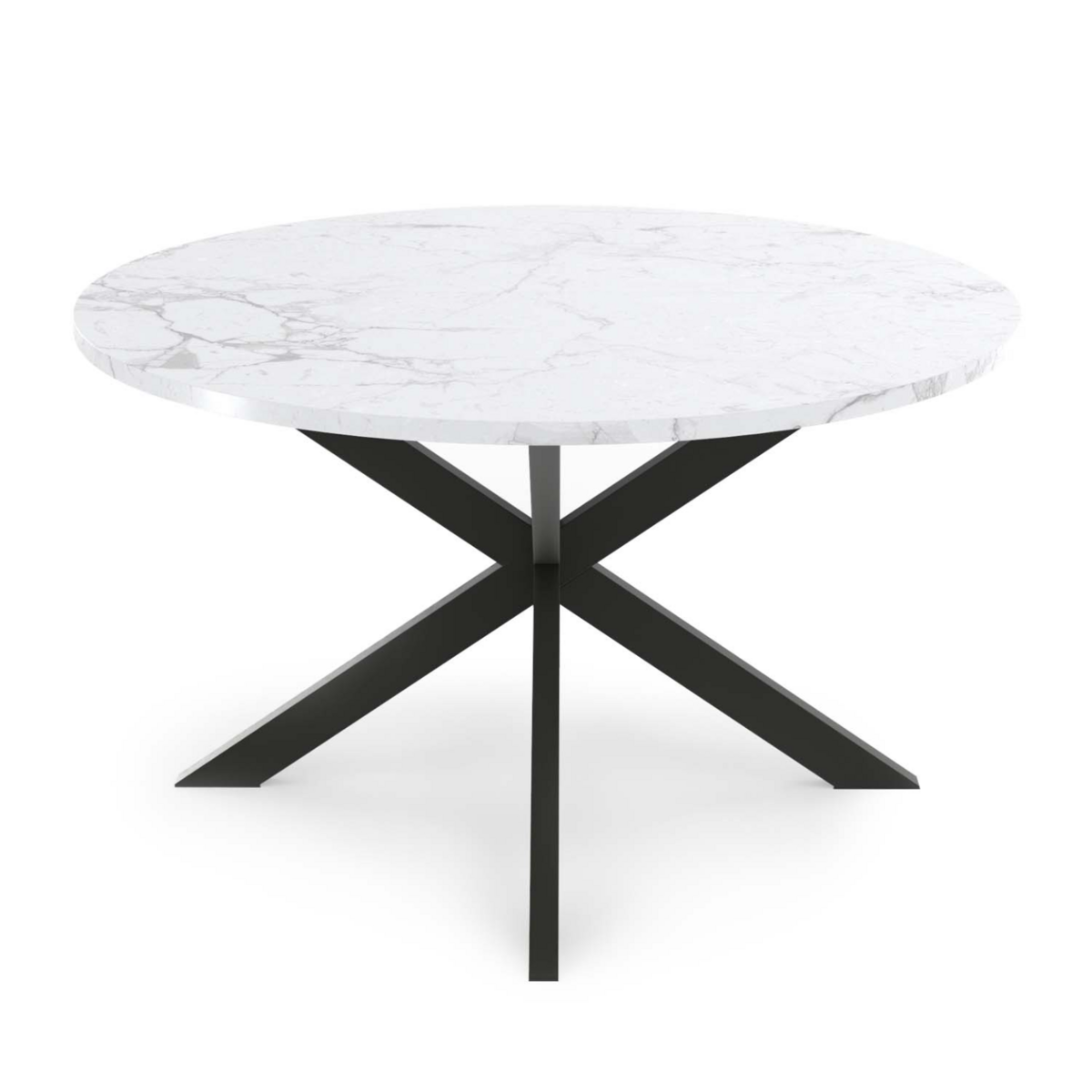 ID MARKET Table basse ronde ALASKA 70 cm plateau effet marbre blanc et  pied araignée métal noir