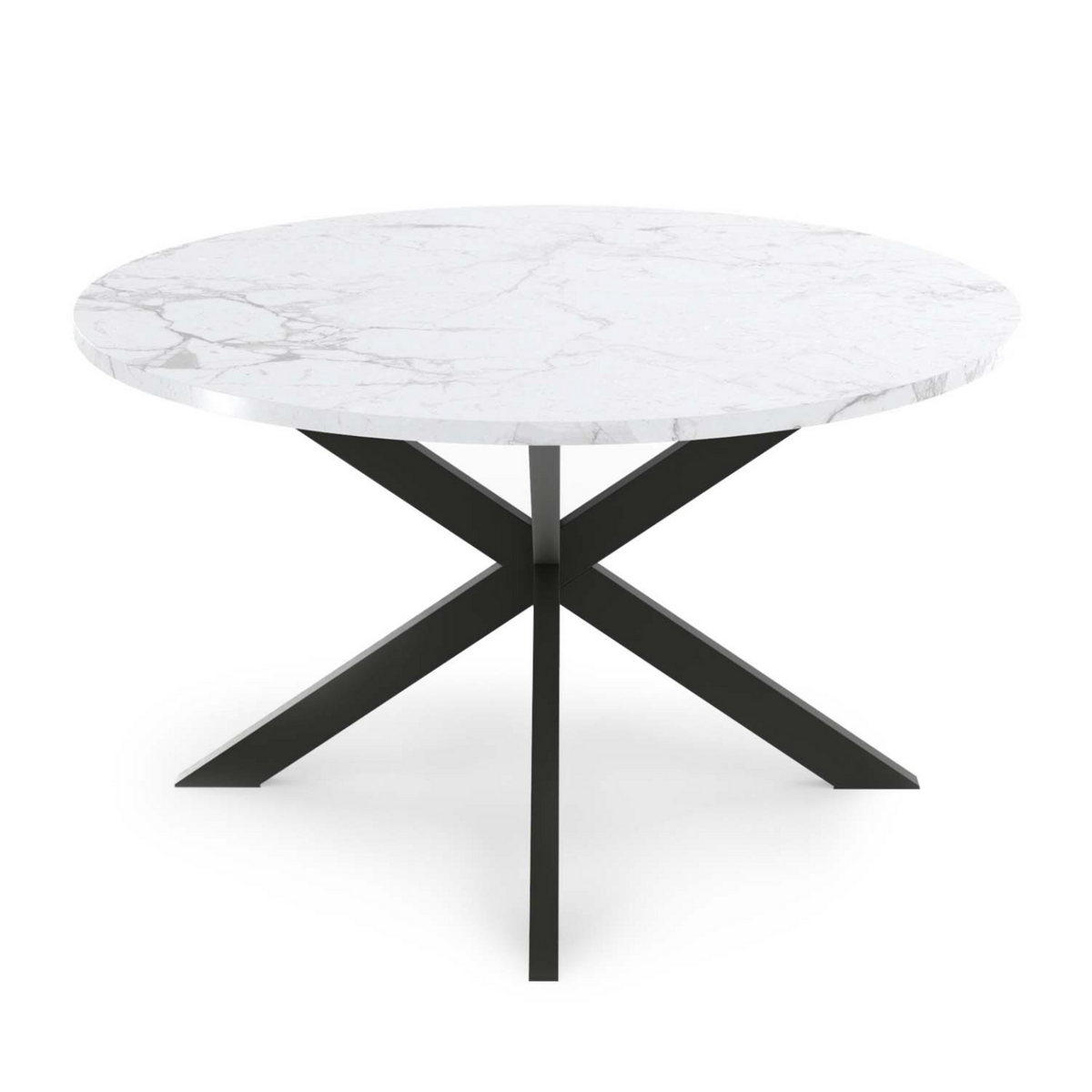ID MARKET Table basse ronde ALASKA 70 cm plateau effet marbre blanc et  pied araignée métal noir