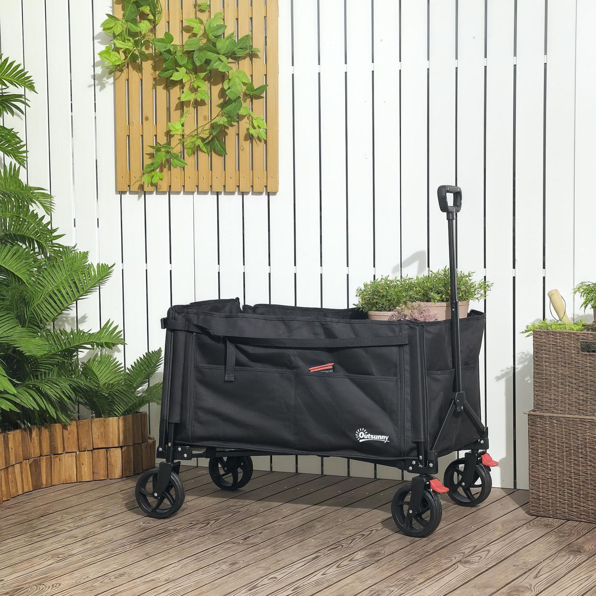 OUTSUNNY Chariot de jardin pliable 155L - chariot de transport - chariot de plage max 100Kg - noir