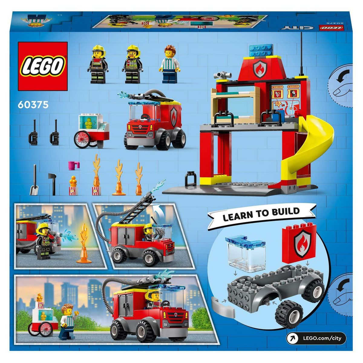 LEGO City 60375 La caserne et le camion de pompier, Jouet avec Véhicule d&rsquo;Urgence, Jouet Éducatif