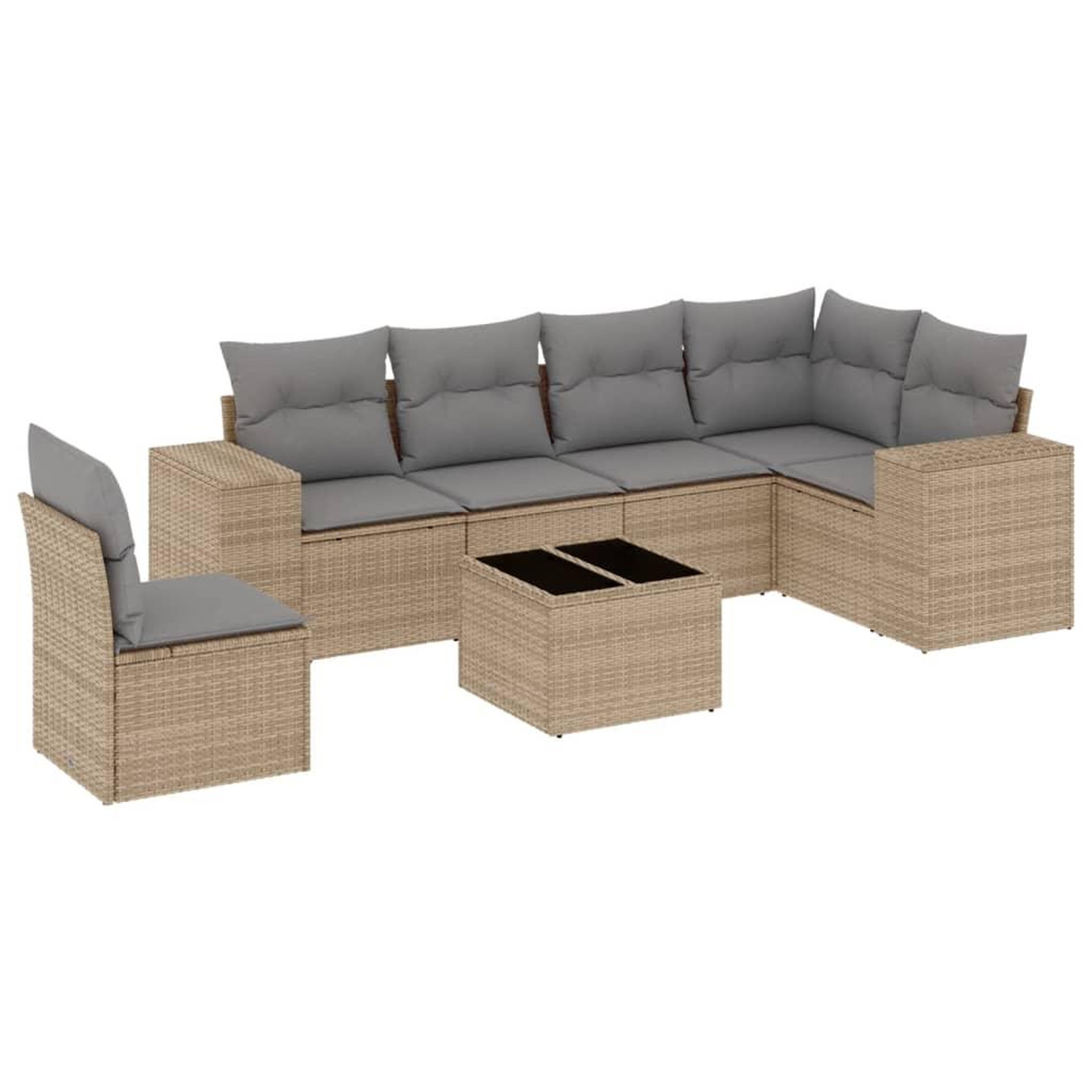 Voir la diapositive 2 : VIDAXL Salon de jardin avec coussins 7 pcs beige resine tressee