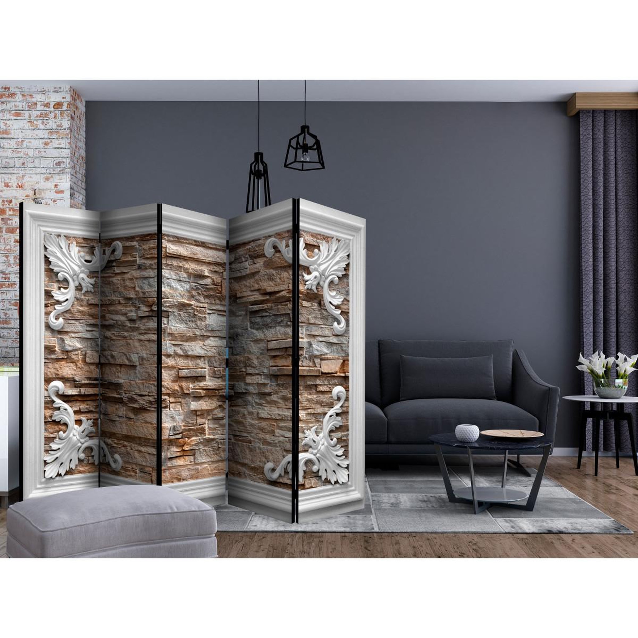 Voir la diapositive 2 : Paris Prix Paravent 5 volets  brick in the frame brown  172x225cm