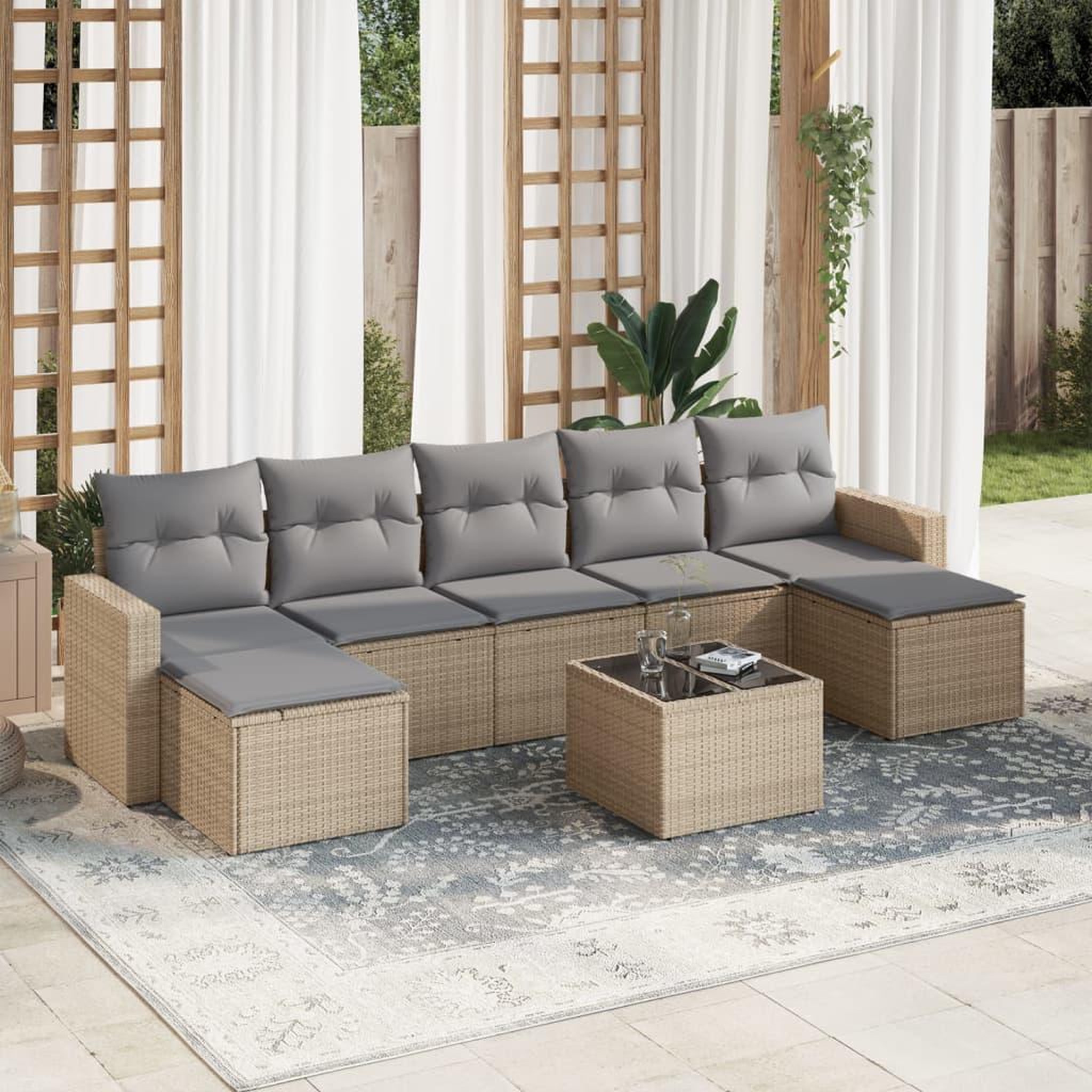 VIDAXL Salon de jardin avec coussins 8 pcs beige resine tressee