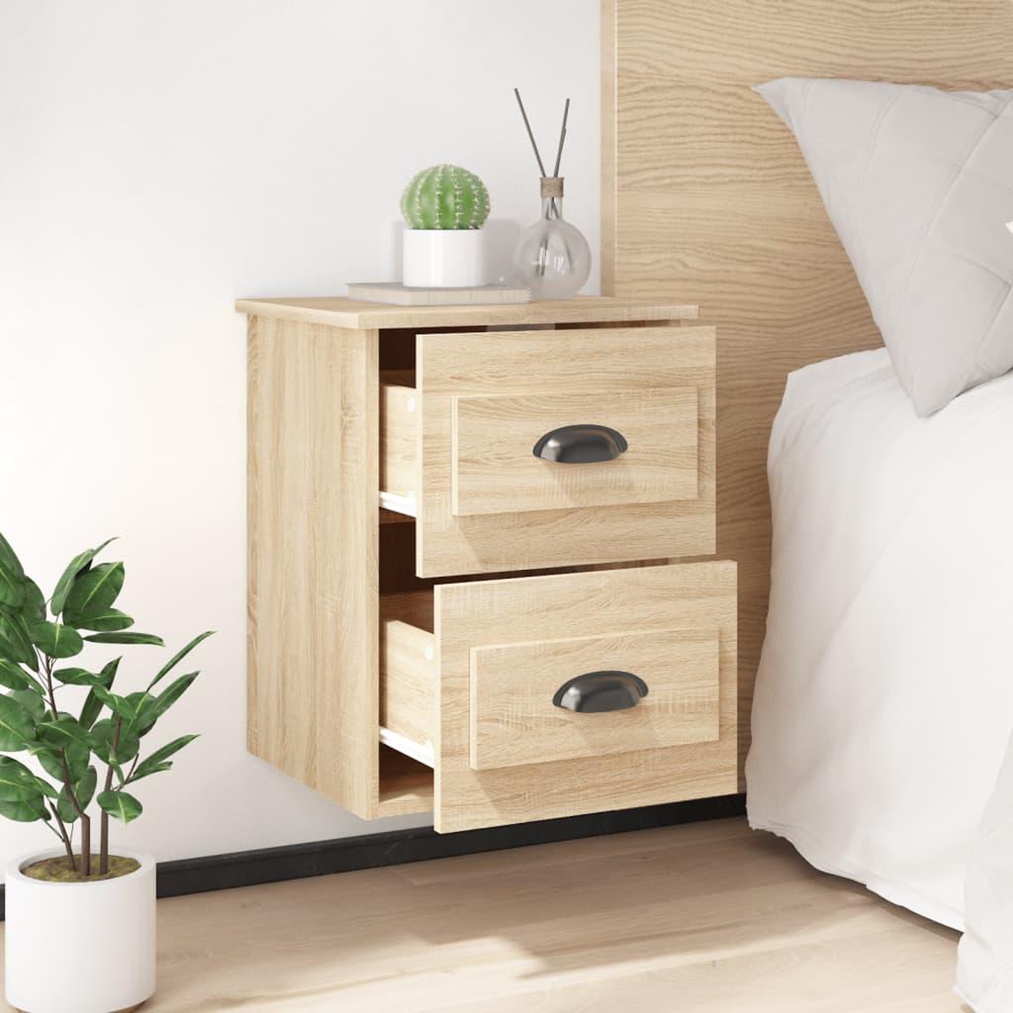 Voir la diapositive 3 : VIDAXL Table de chevet murale chene sonoma 41,5x36x53 cm