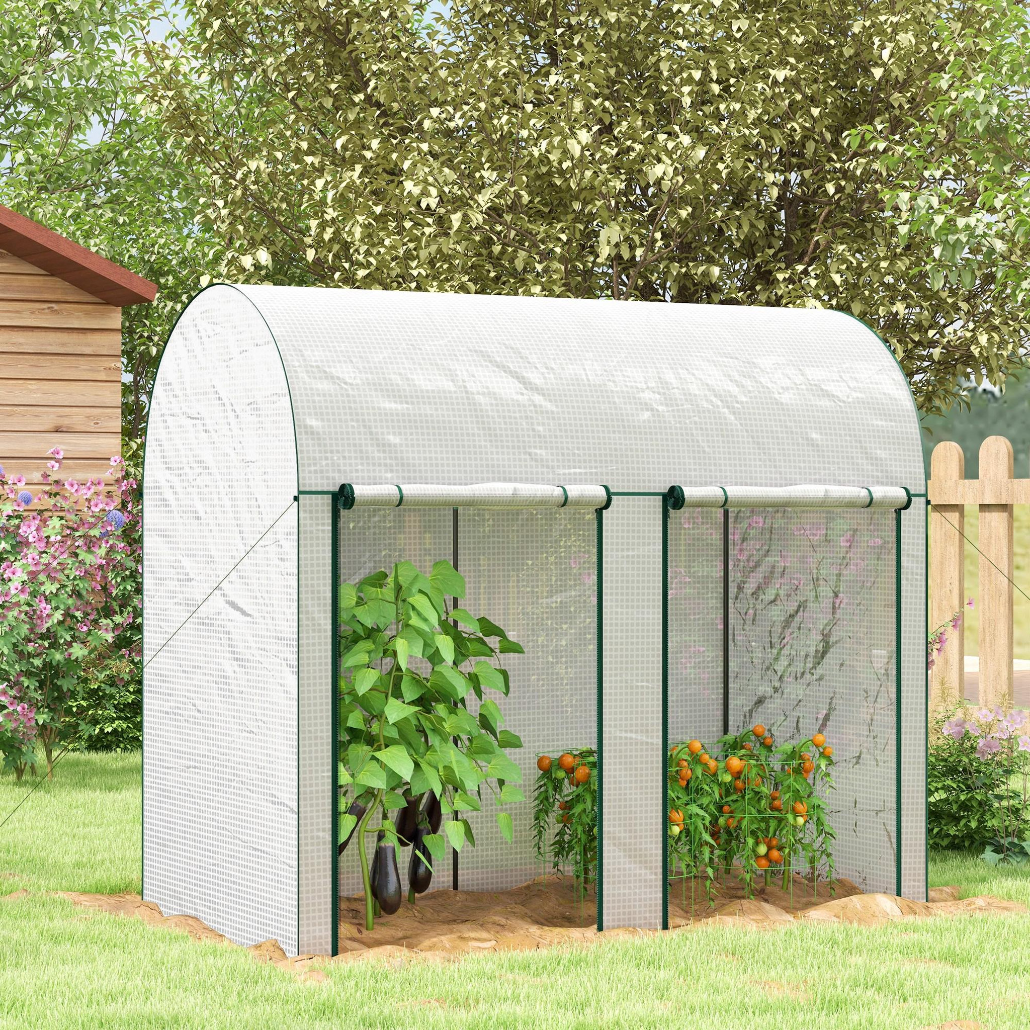 Voir la diapositive 2 : OUTSUNNY Serre de jardin 2 m² serre à tomates 2 portes acier pe blanc