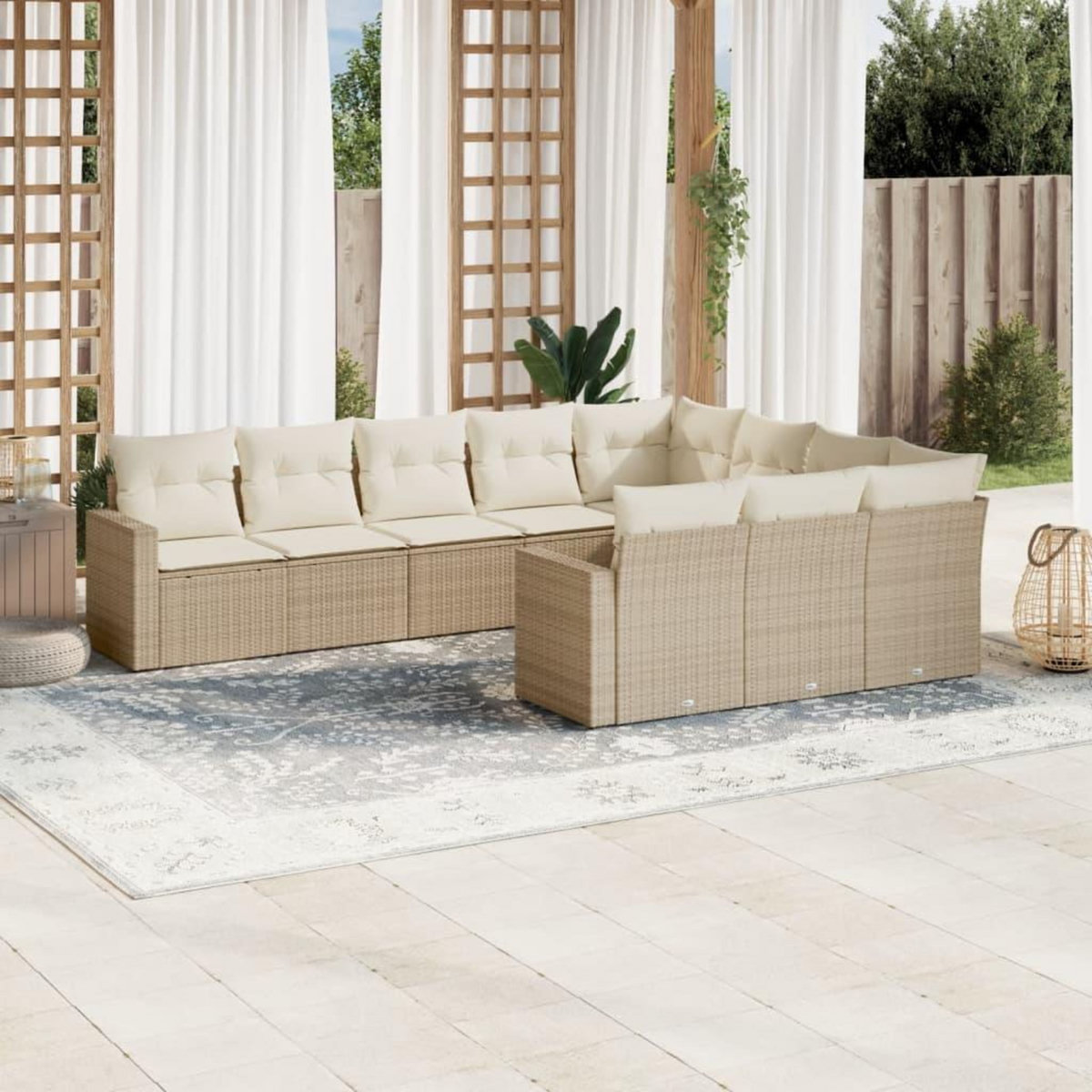 VIDAXL Salon de jardin avec coussins 10 pcs beige resine tressee