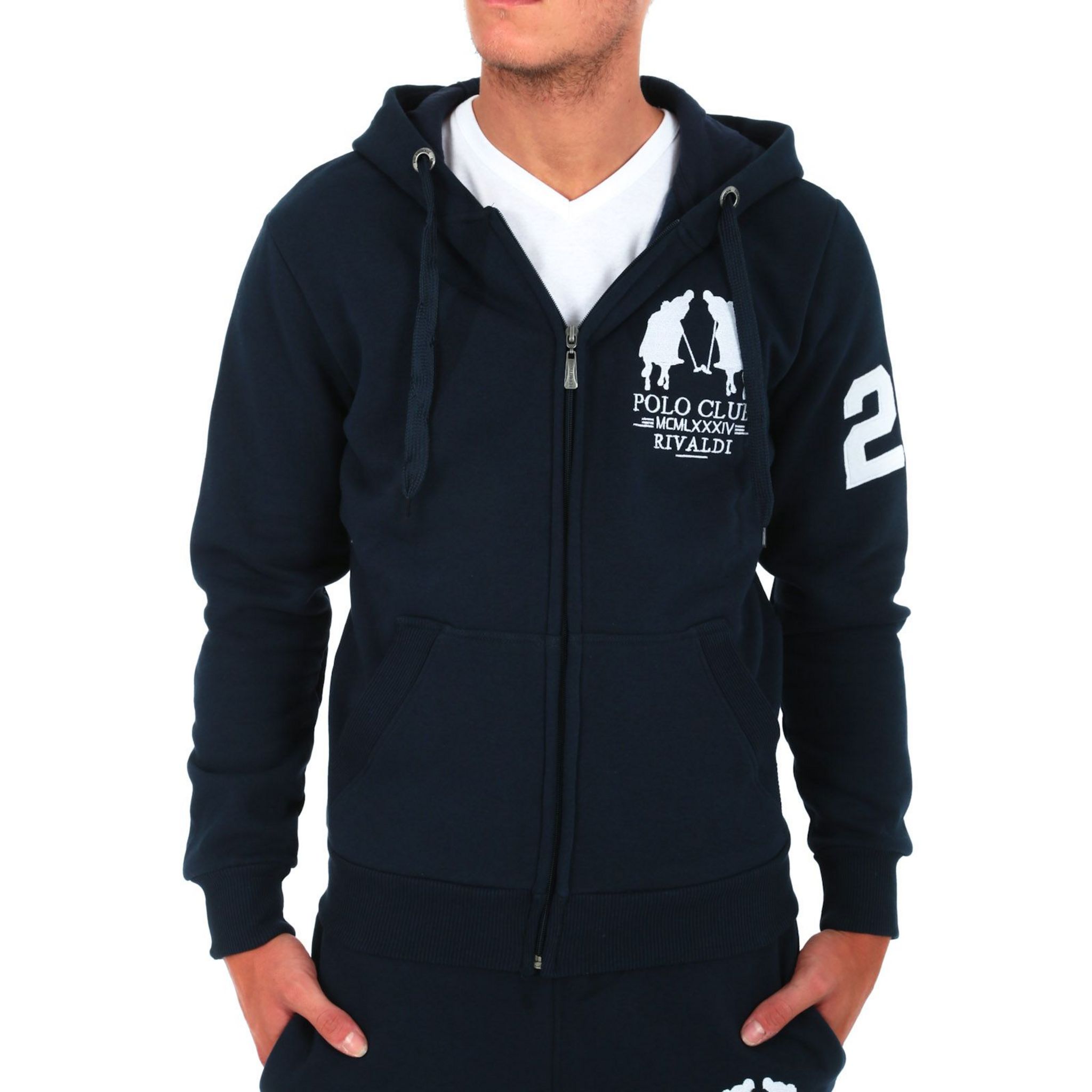 Sweat zippé à capuche RIVALDI bleu sérigraphié pas cher - Auchan.fr