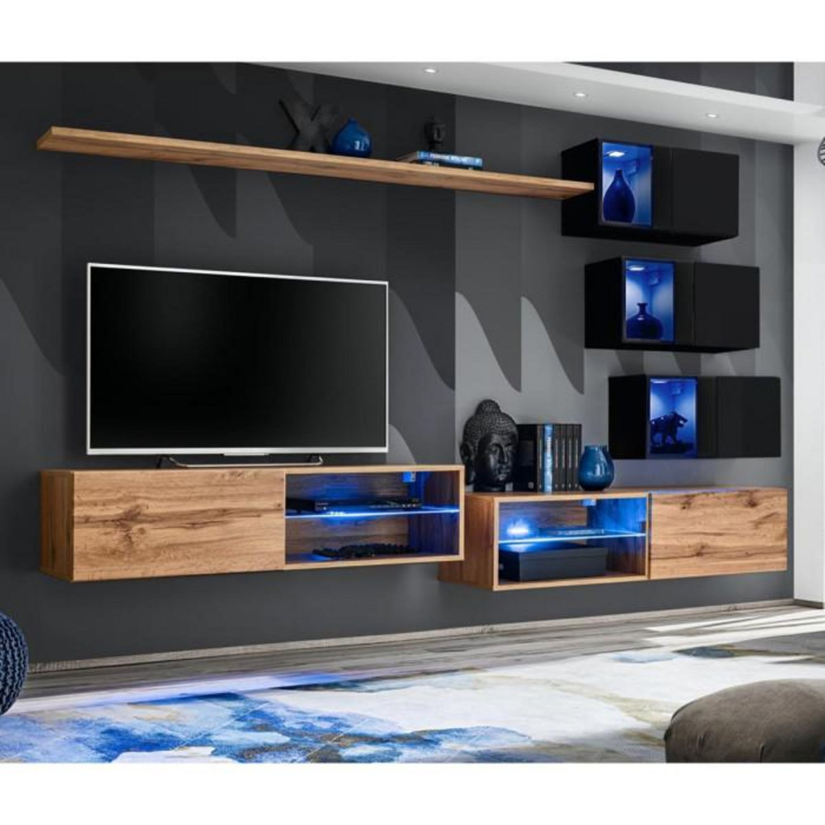 Paris Prix Ensemble Meuble TV  Switch XXIV  250cm Naturel & Noir