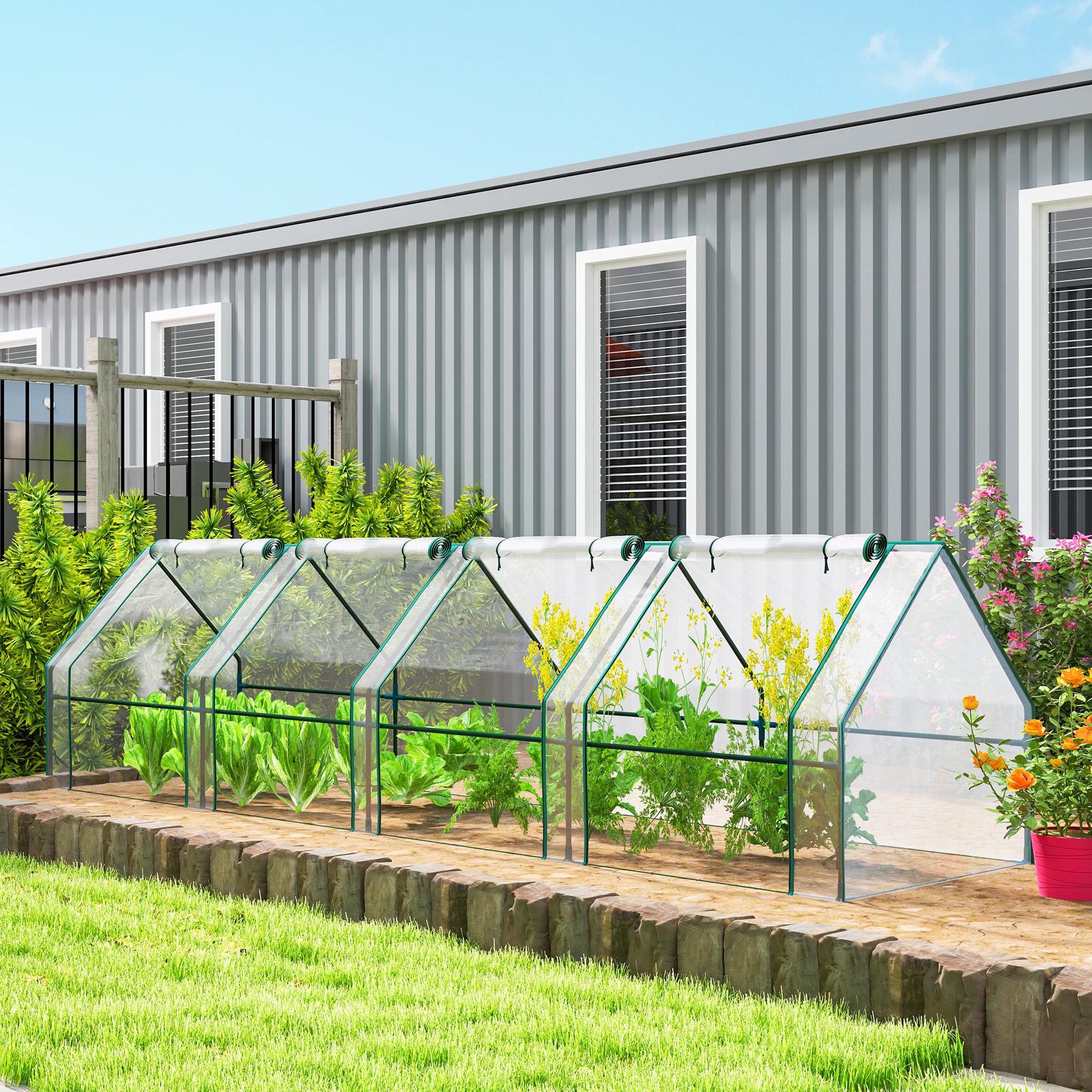 Voir la diapositive 6 : OUTSUNNY Mini serre tunnel de jardin fenêtres enroulables acier pe transparent