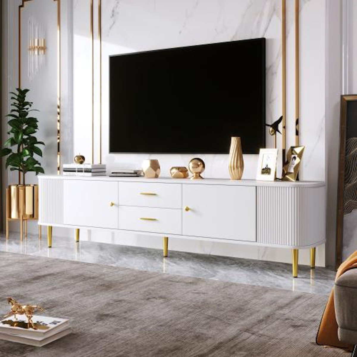 MERAX Meuble tv blanc 170 cm mdf