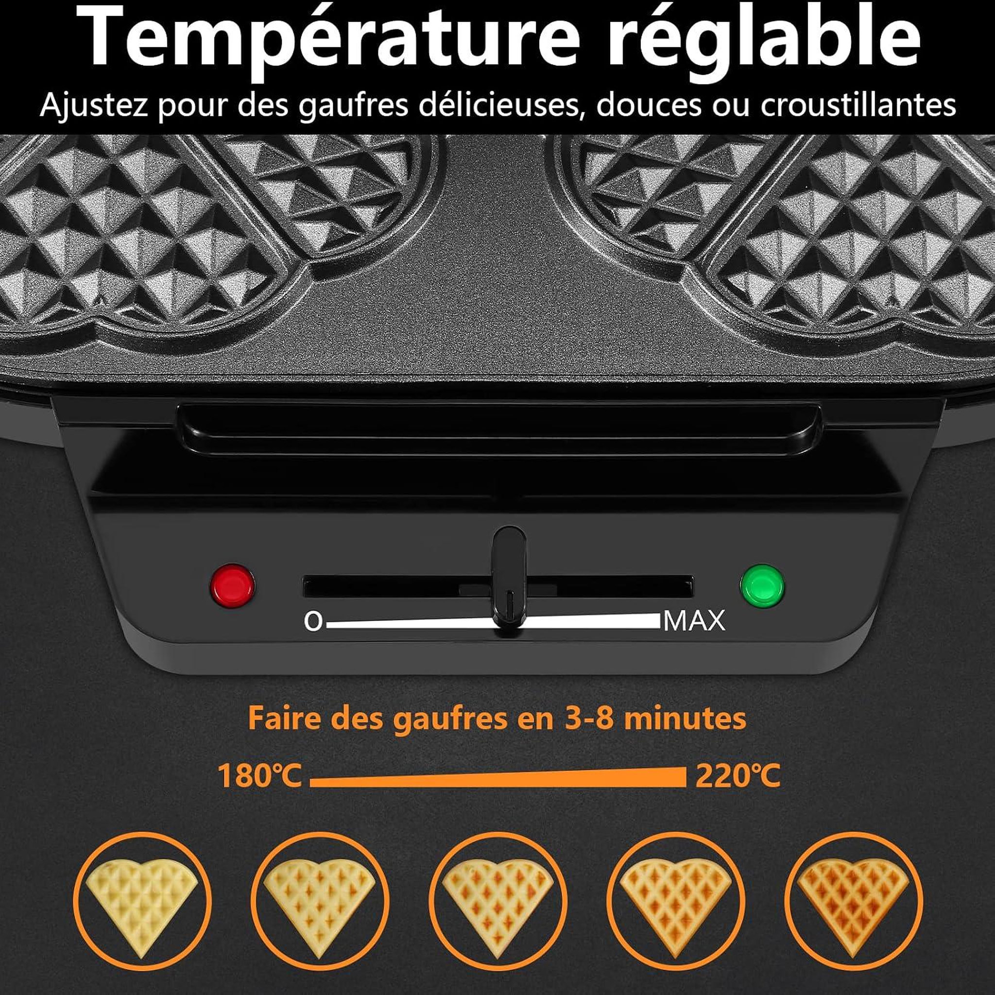Voir la diapositive 4 : YASHE Gaufrier double, 10 gaufres cœur, 1200 W