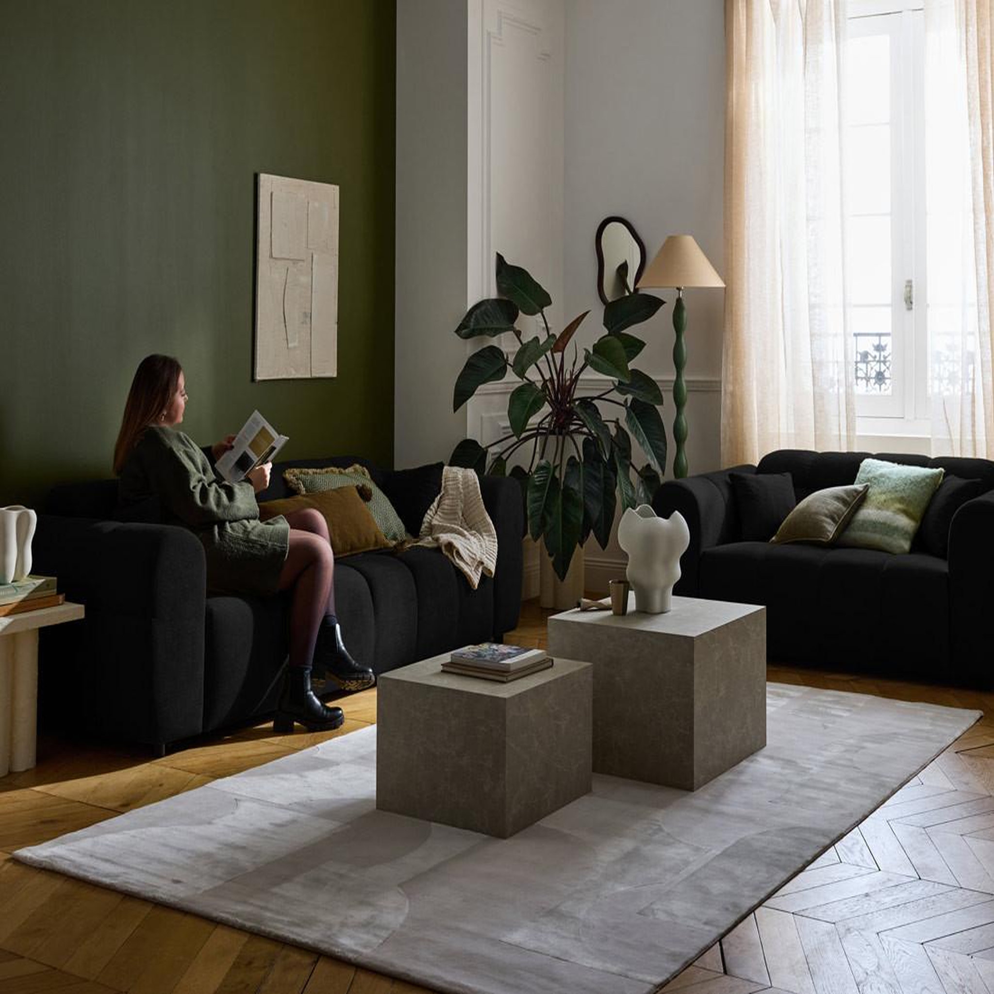Voir la diapositive 4 : BEST MOBILIER Ray - canapé droit 3 places en tissu texturé