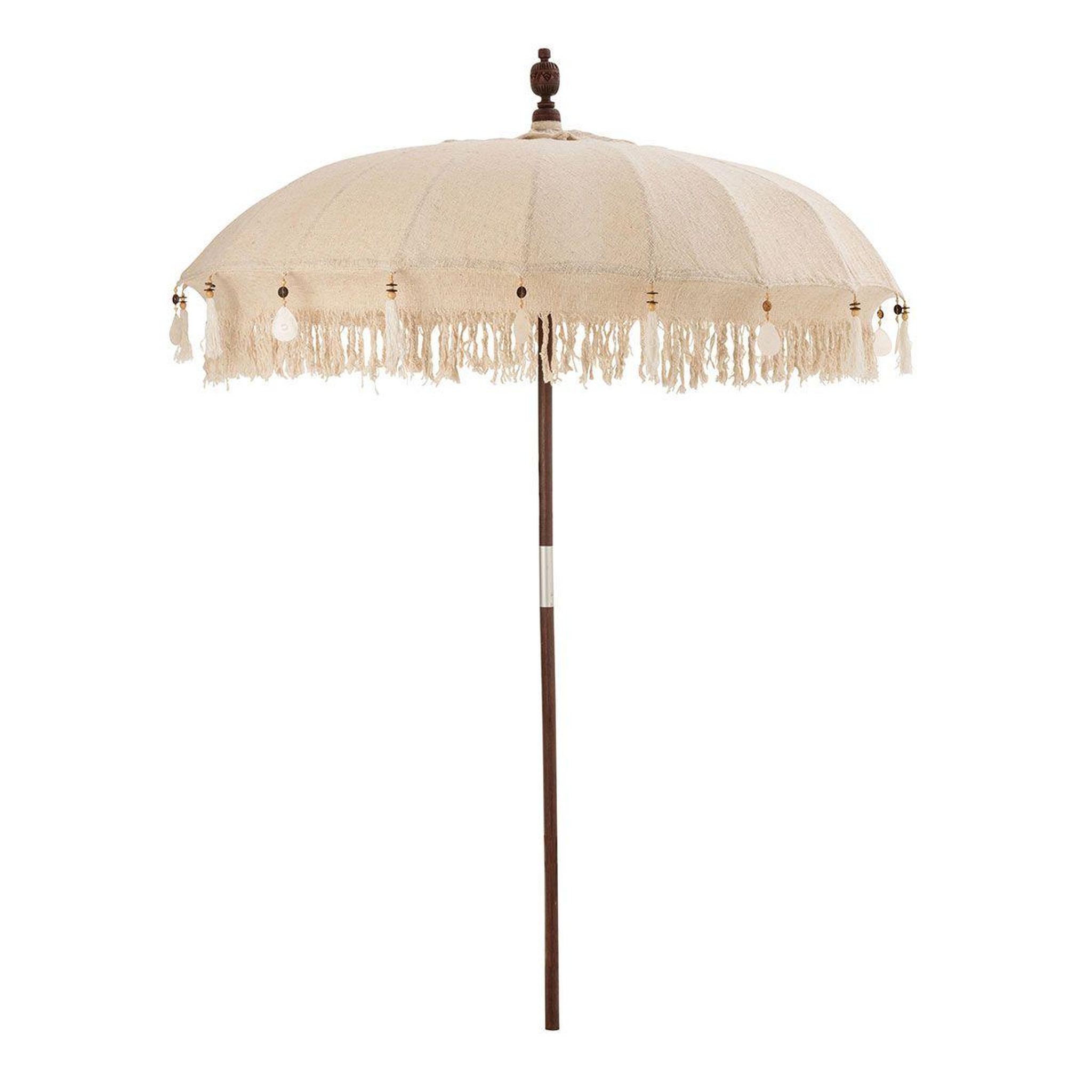 Voir la diapositive 1 : J-LINE Parasol Déco  Pompons & Coquillages  188cm Beige
