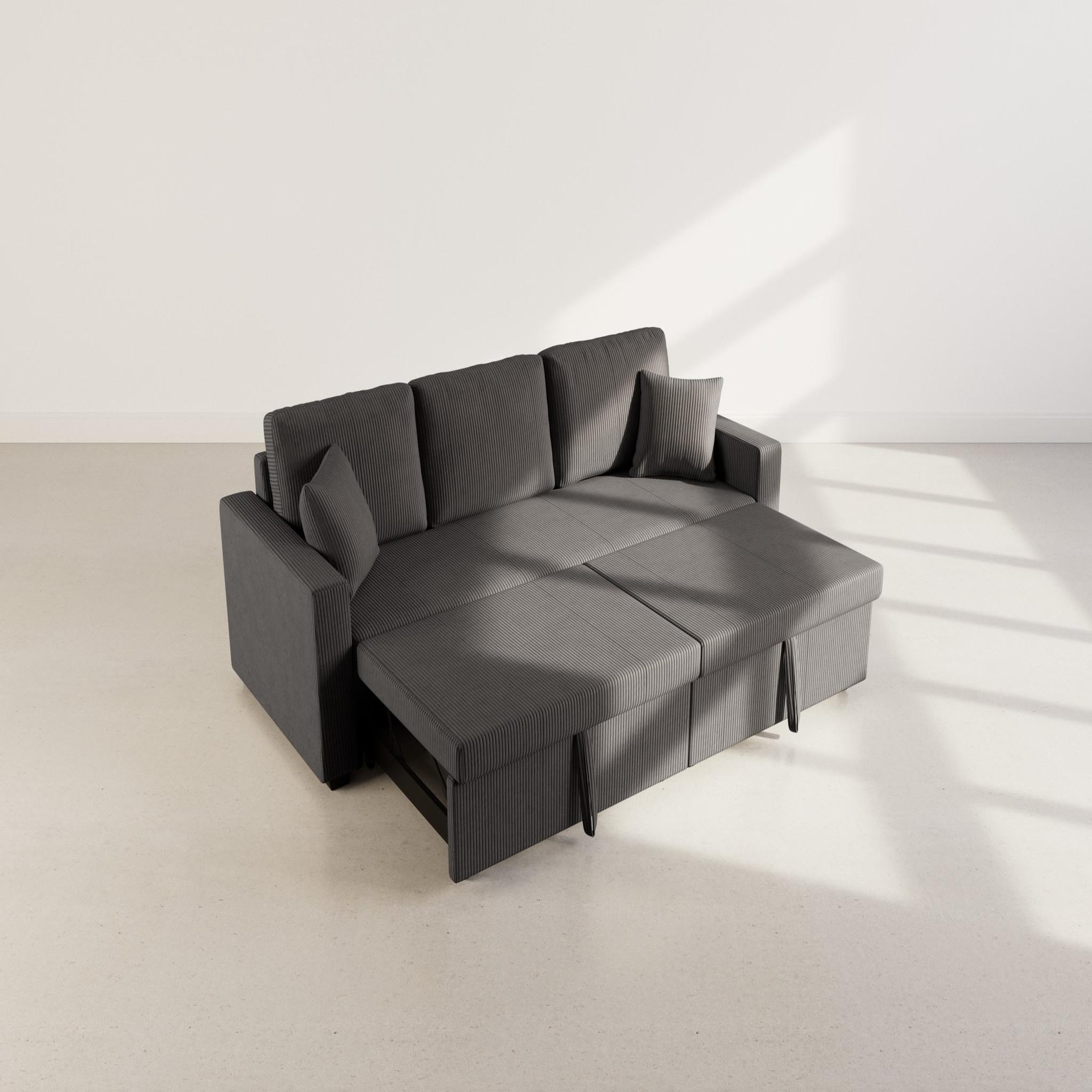 Voir la diapositive 4 : BEST MOBILIER Cyrus - canapé droit 3 places convertible en velours côtelé