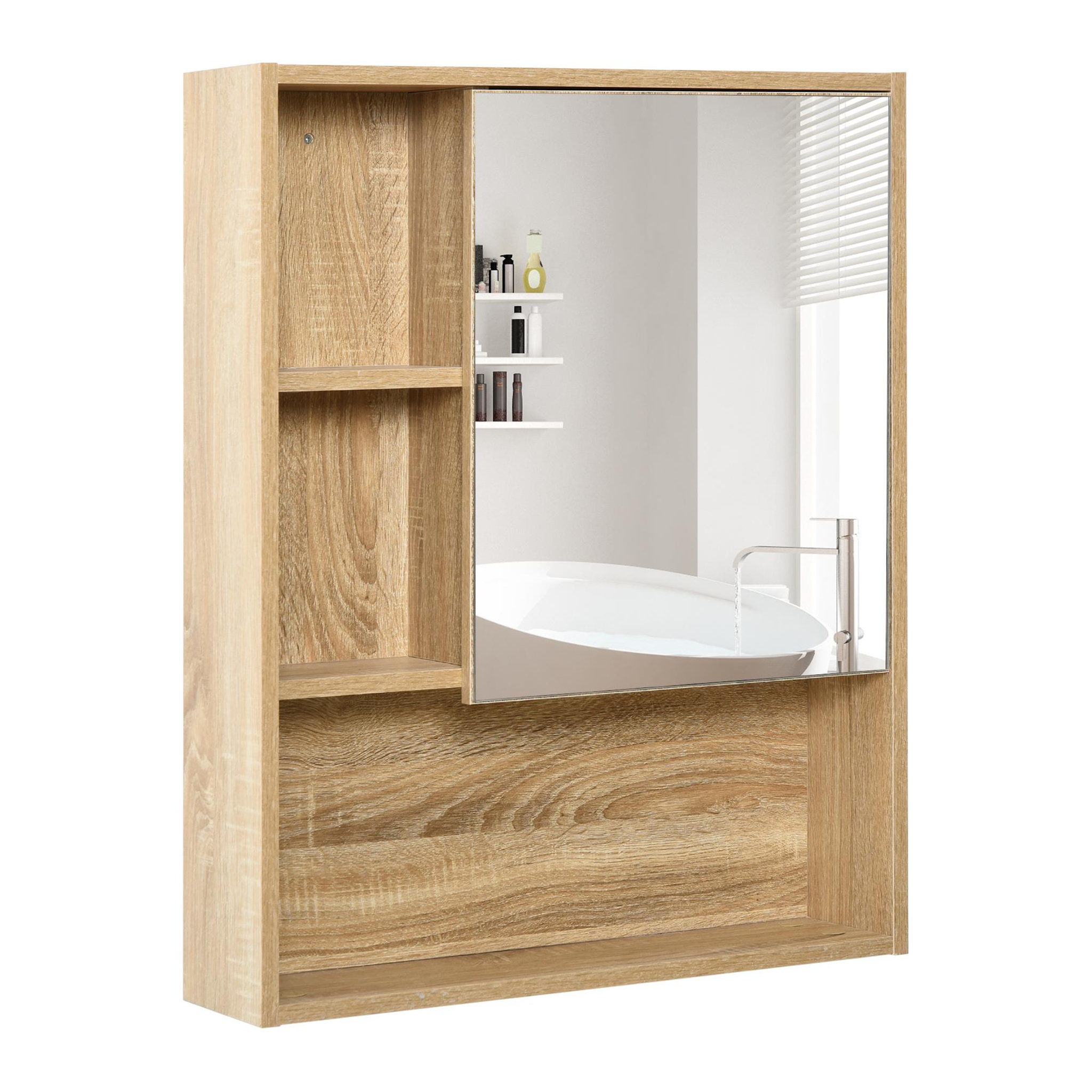 HOMCOM Armoire murale miroir salle de bain porte étagère 3 niches 60 x 15 x 76 cm. Coloris disponibles : Blanc