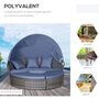 OUTSUNNY Lit canapé de jardin modulable grand confort pare-soleil pliable 5 coussins 3 oreillers 180L x 175l x 147H cm résine tressée grise polyester bleu