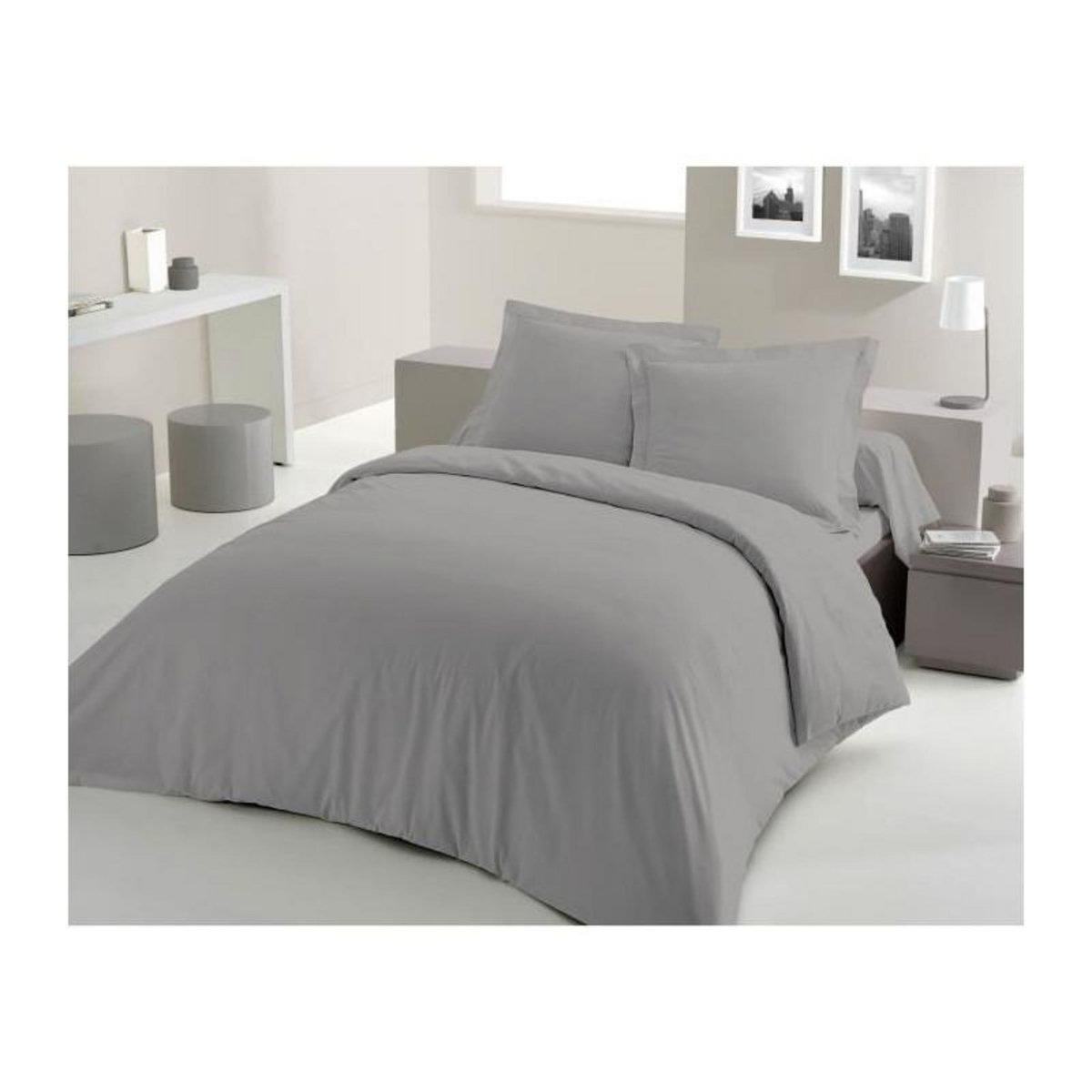 LOVELY HOME PARURE DE COUETTE LOVELY HOME - 220x240 cm - 100% COTON - GRIS CLAIR