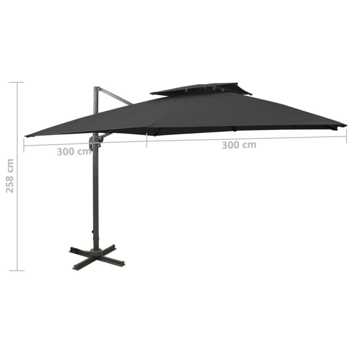 VIDAXL Parasol de jardin en porte-a-faux avec double toit noir