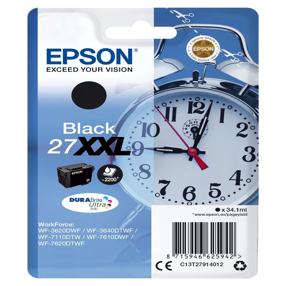 Epson Cartouche d'encre Originale T2791 XXL Haute Capacité Noire Série Réveil - C13T27914010