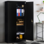 Voir la diapositive 2 : ID MARKET Armoire de bureau 80 x 180 cm 4 étagères modulables 5 niveaux métal noir