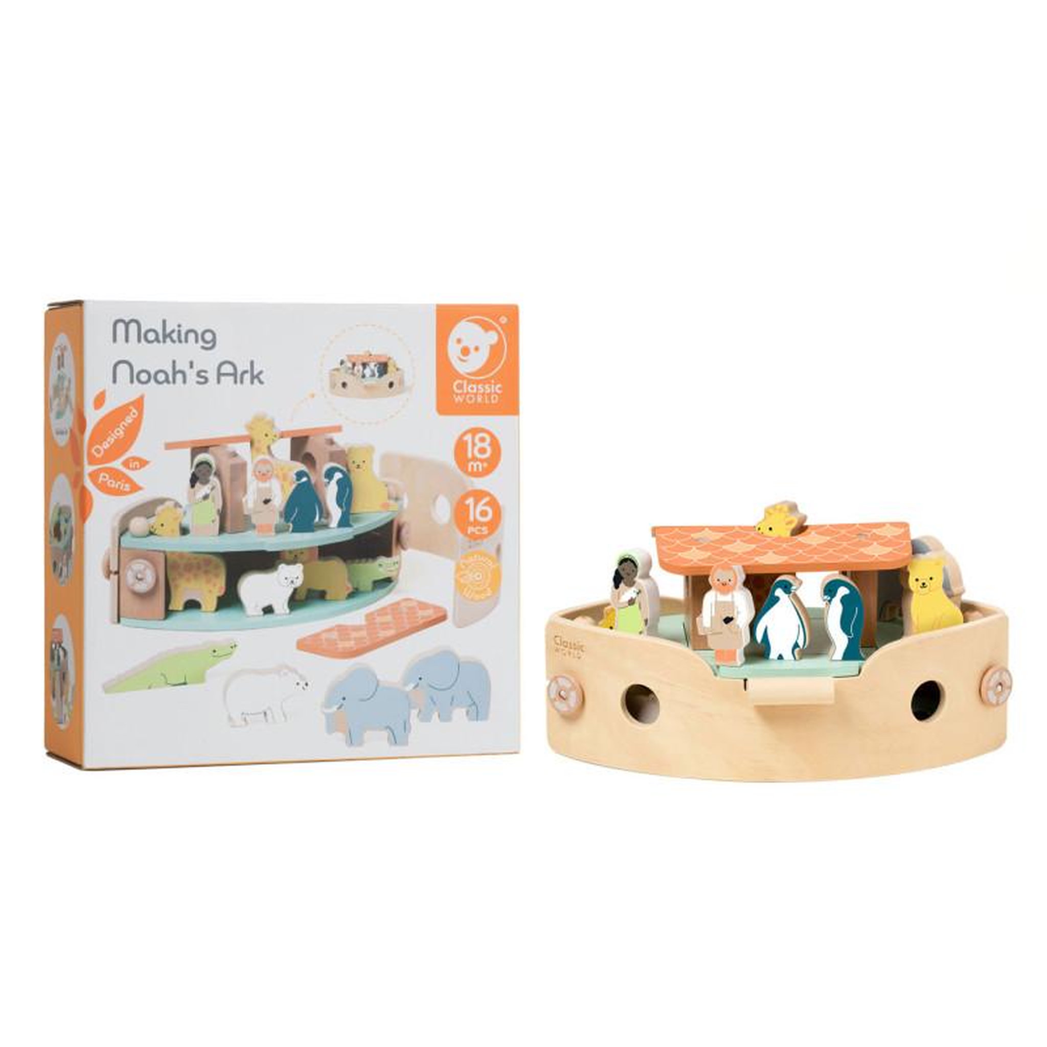 Voir la diapositive 3 : CLASSIC WORLD Classic World Wooden Noah's Ark Boat Building Set with Animals, 16d 20188