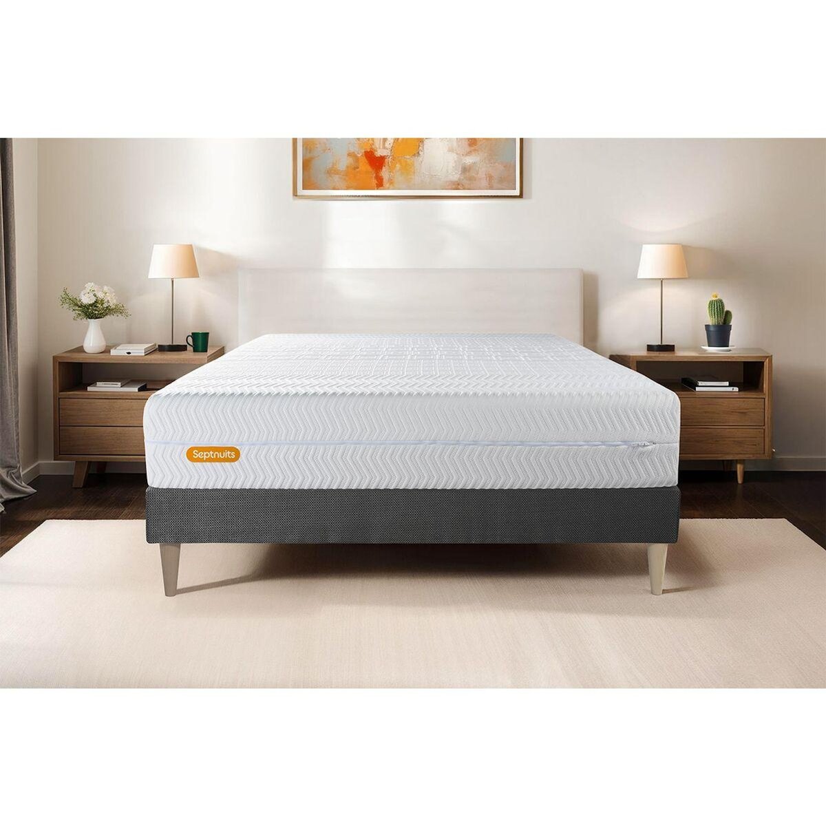 SEPTNUITS Matelas + sommier gris Memo Bio Mousse à mémoire de forme 5 zones de confort Maxi épaisseur Déhoussable